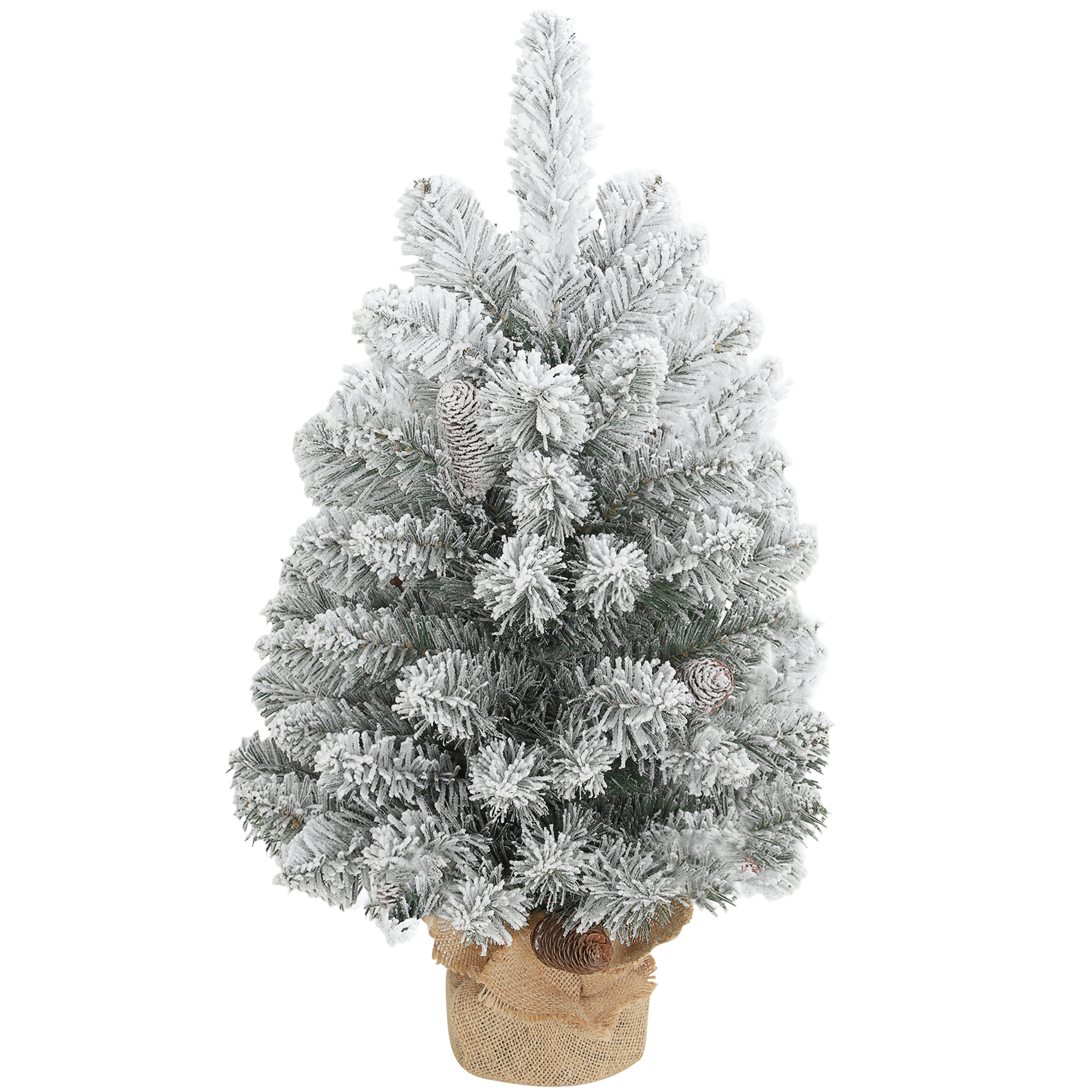 HOMCOM Albero di Natale artificiale 60 cm con neve e 72 punte, 6 pigne e base in cemento, 37x37x60 cm, verde e bianco   Aosom Italy