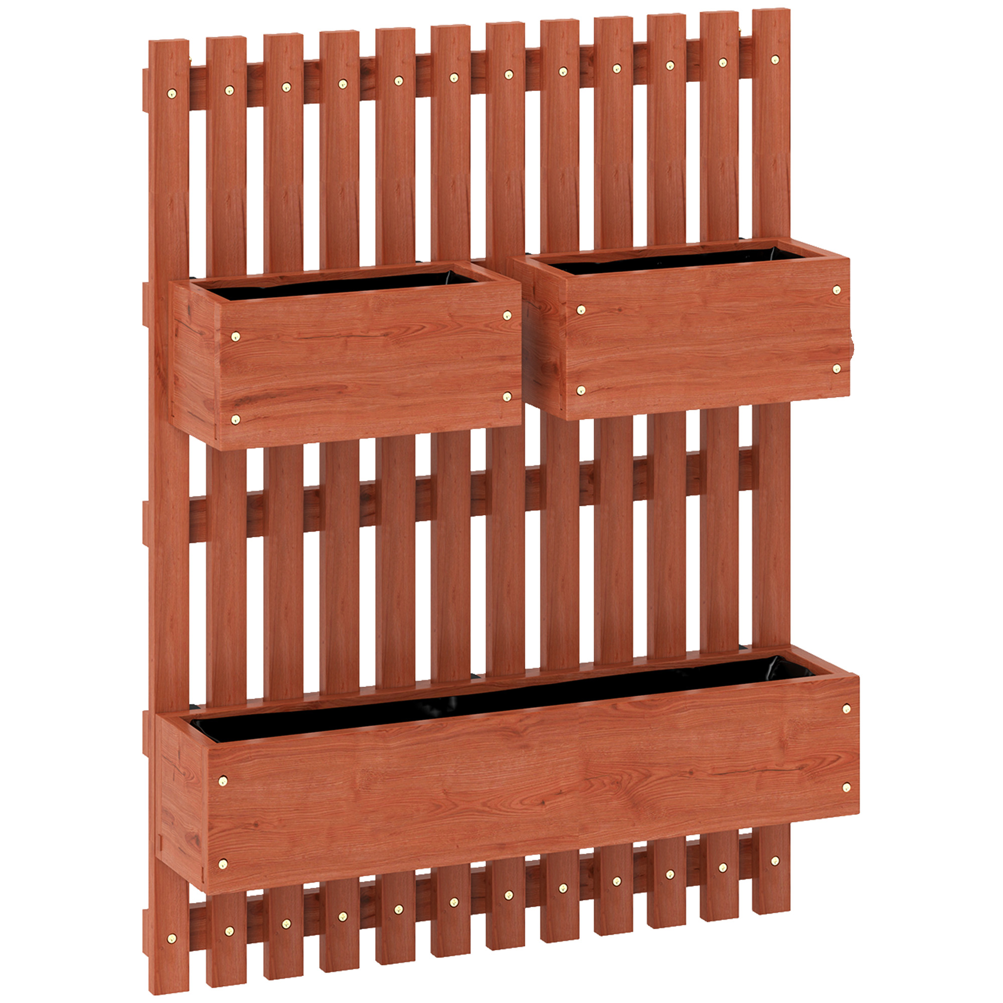 Outsunny Vertikaler Latten-Pflanzkasten mit 3 abnehmbaren Töpfen und Abflusslöchern, Hochbeet für Außen aus Fichtenholz, Wandmontage, für Pflanzen, Blumen und Gemüse, 60x16x80 cm, Braun Aosom