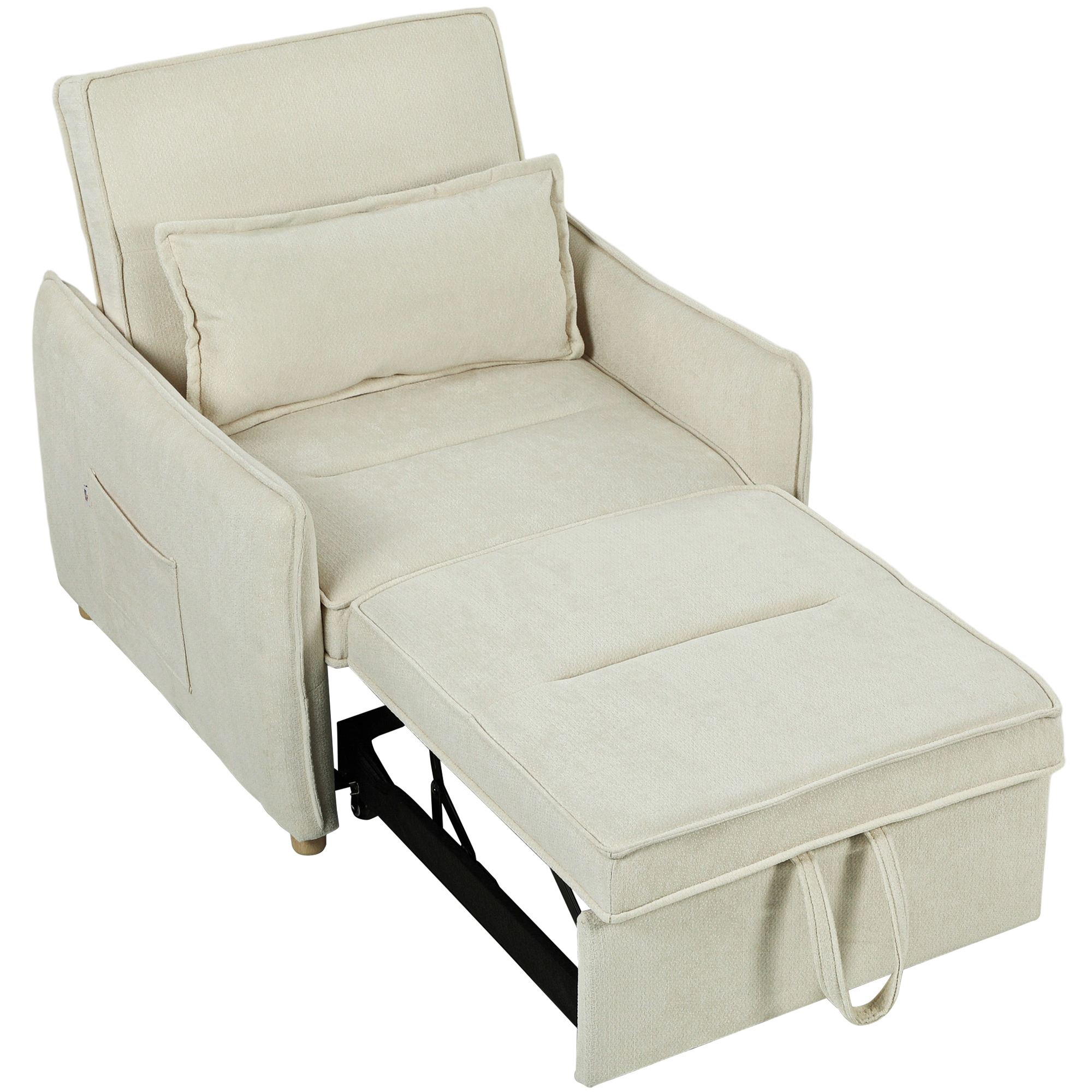 HOMCOM Fauteuil-lit 3 en 1 Fauteuil convertible avec fonction lit, coussin lombaire, pour salon Crème