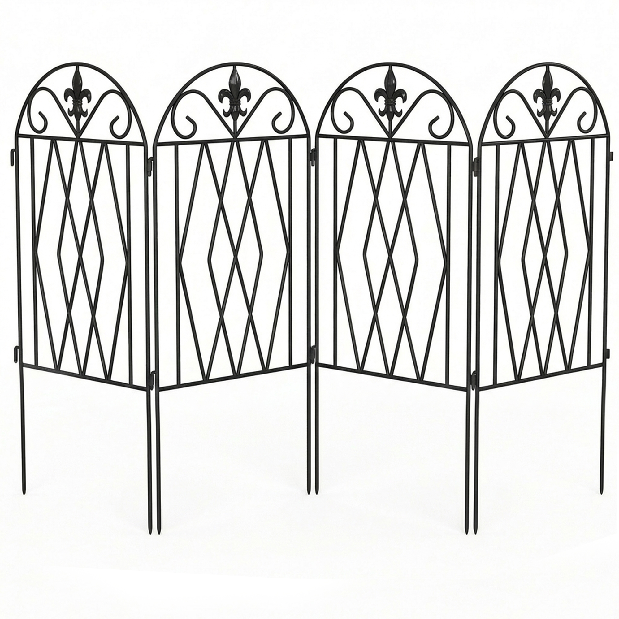 Outsunny Set mit 4 Metall-Gartenzäunen, 125x56 cm, dekorative Außenbegrenzung mit gewölbtem Design, robust und einfach zu montieren, für Gemüsegarten, Terrasse, Balkon, Rasen, Schwarz Aosom