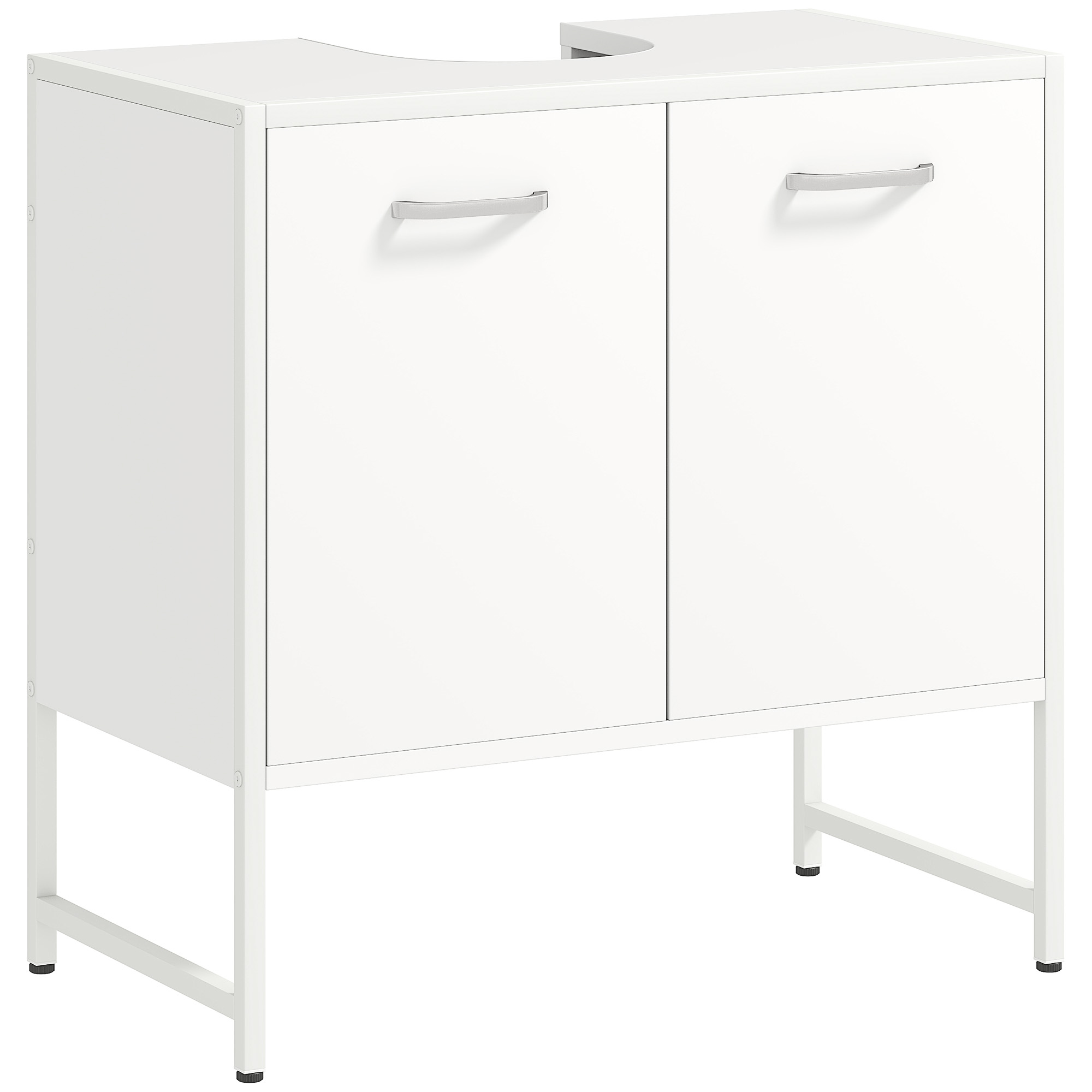 HOMCOM Waschbeckenunterschrank, Bad-Unterschrank mit 2 Soft-Close-Türen und verstellbarem Einlegeboden, Stahlfüße, 60 x 33 x 60,5 cm, weiß Aosom