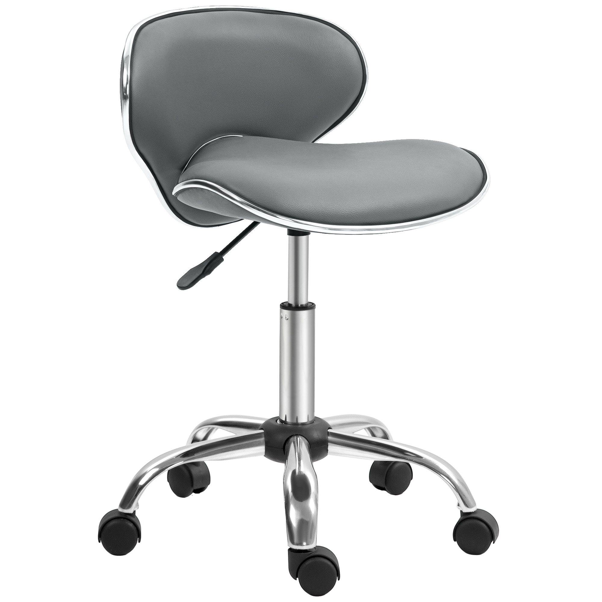 HOMCOM Rollenhocker Arbeitshocker höhenverstellbar 44-56 cm mit Rückenlehne, 360° drehbar für Massagesalon, Büro, Klinik, grau Aosom