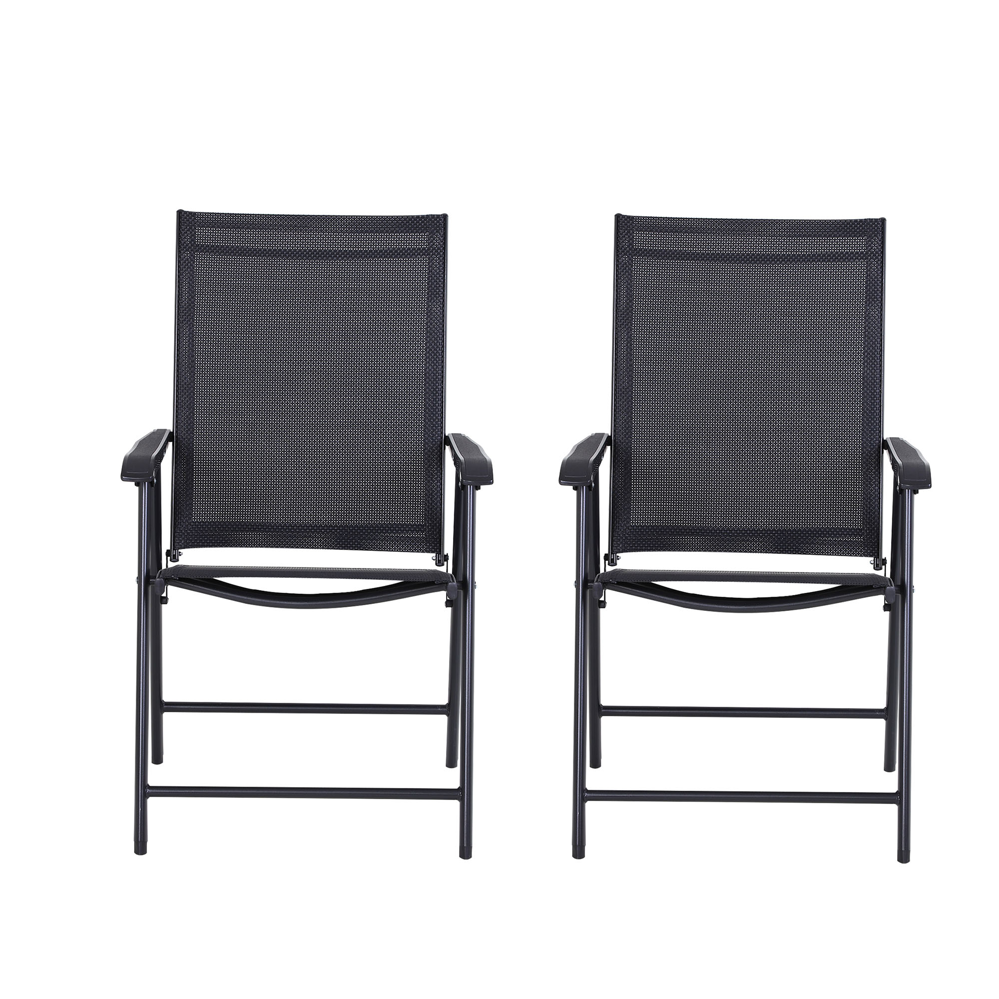 Outsunny Ensemble 2 chaises de jardin pliantes avec accoudoirs en métal et Texteline, 58x64x94cm, noir Outsunny Ensemble 2 chaises de jardin pliantes avec accoudoirs en métal et Texteline, 58x64x94cm, noir