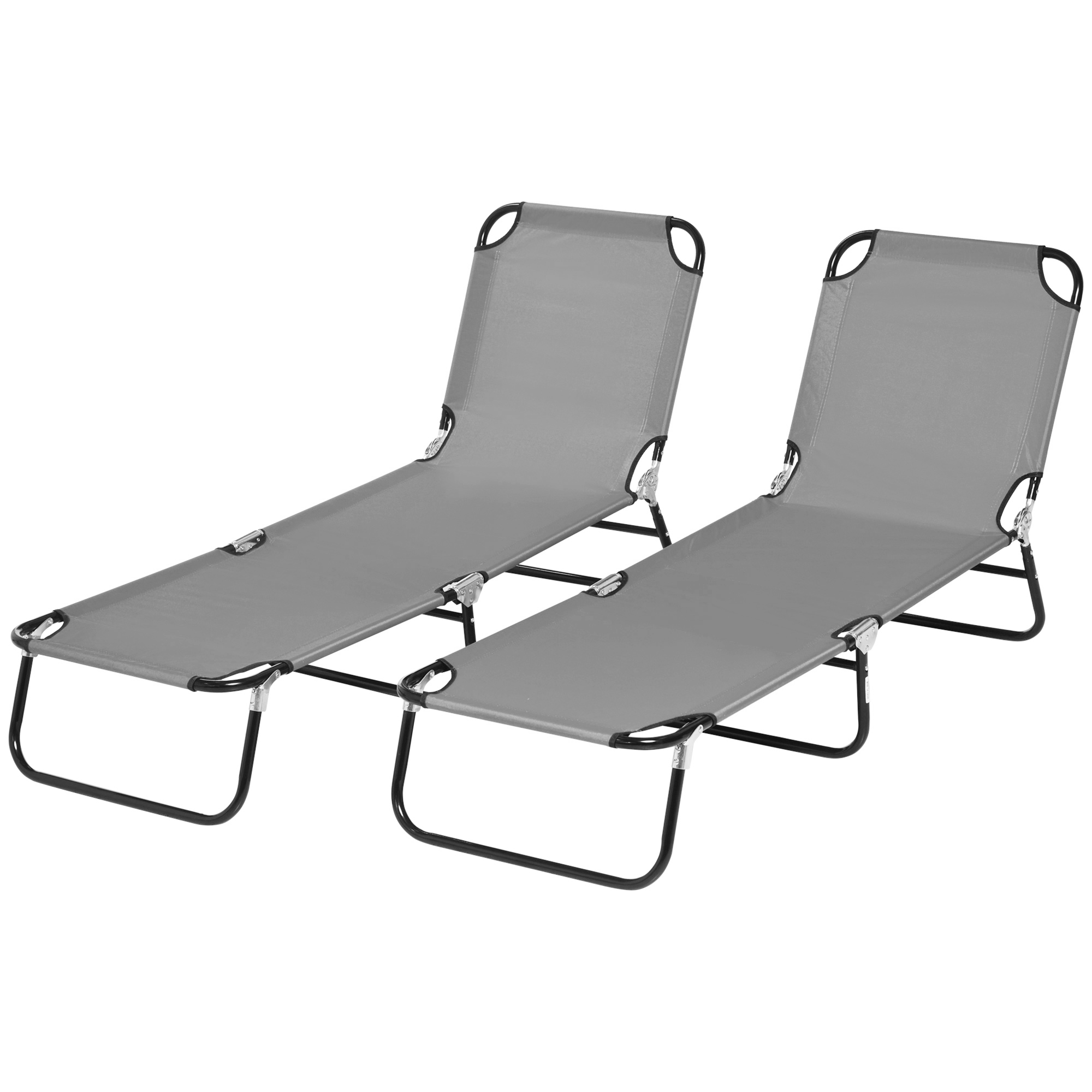 Outsunny Lot de 2 transats pliants chaise longue de jardin avec dossier réglable 5 positions supporte jusqu'à 120 kg