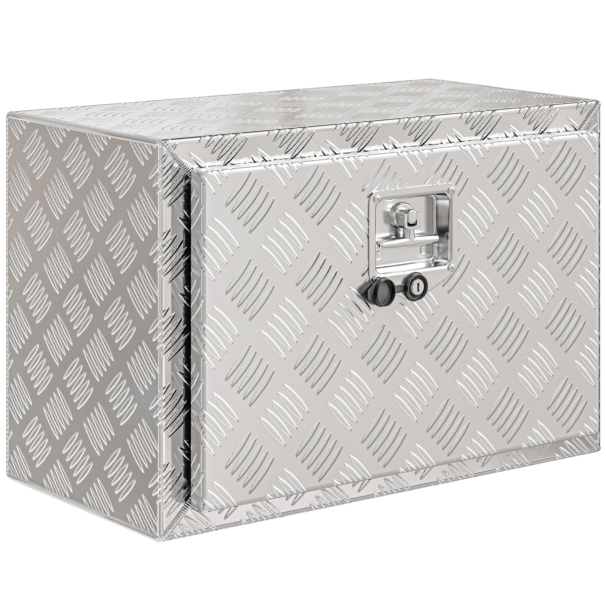 HOMCOM Werkzeugkasten für LKW aus Aluminium, 60,9 x 35,5 x 40,6 cm, 76 L Aufbewahrungsbox mit Rautenmuster, Schloss und Schlüssel, klappbarer Deckel, für Anhänger, Wohnmobil, silber Aosom