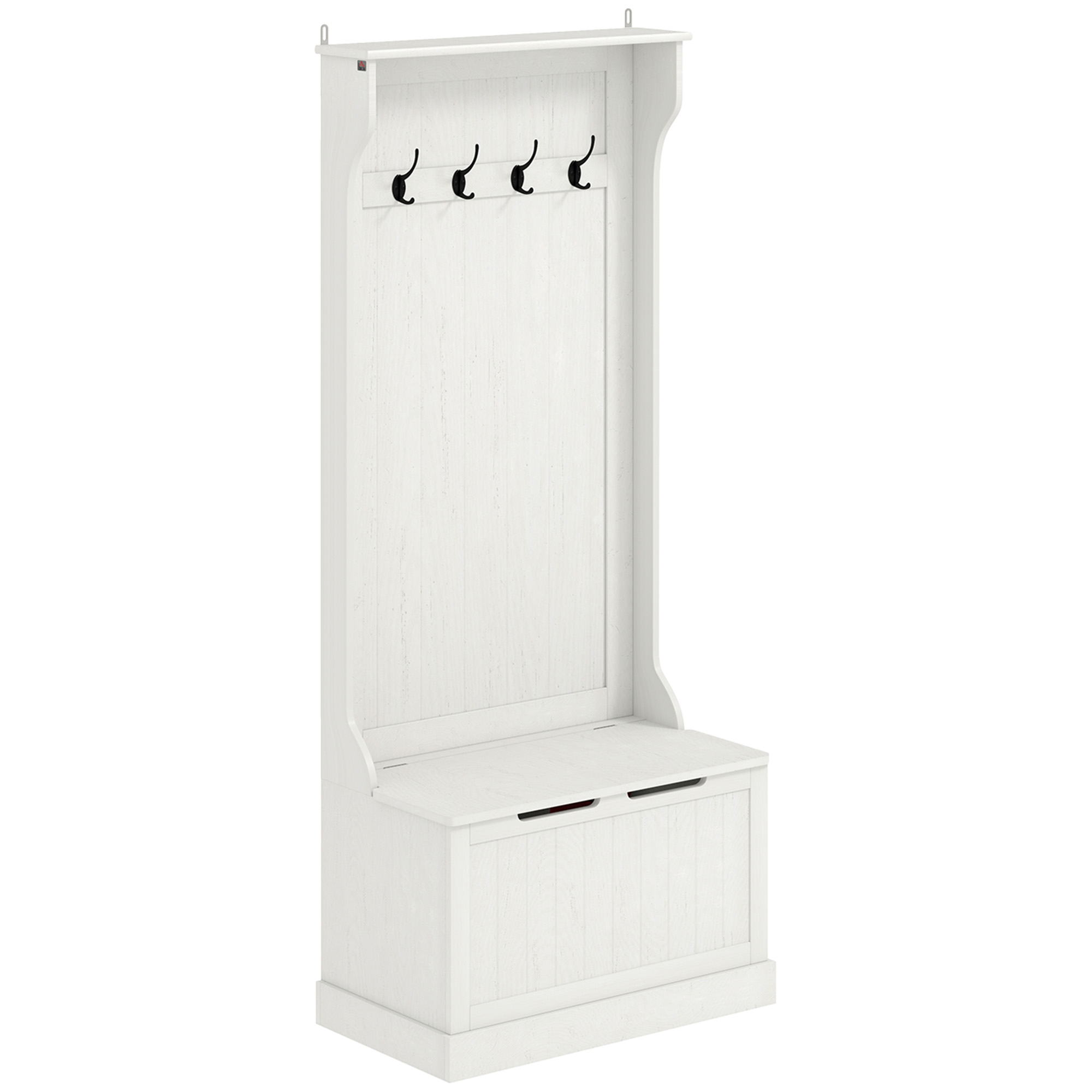 HOMCOM Schuhgarderobe, Garderobe für Flur mit Stauraumbank, 4 Haken, für Flur, Schlafzimmer, Wohnzimmer, Moderner Stil, 71,5x39,5x170 cm, Weiß Aosom