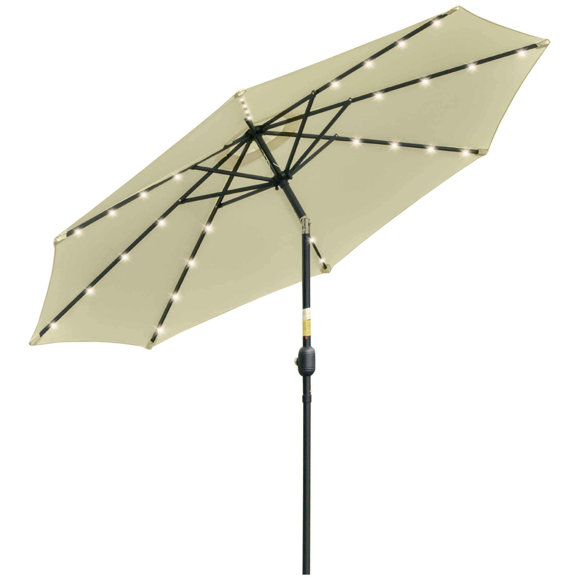 Outsunny Kippbarer Gartenschirm Ø265 cm mit 32 Solar-LEDs und Kurbel, Außenschirm mit 8 Rippen, Stahl, Polyester, für Patio Innenhof Balkon Terrasse, Beige Aosom