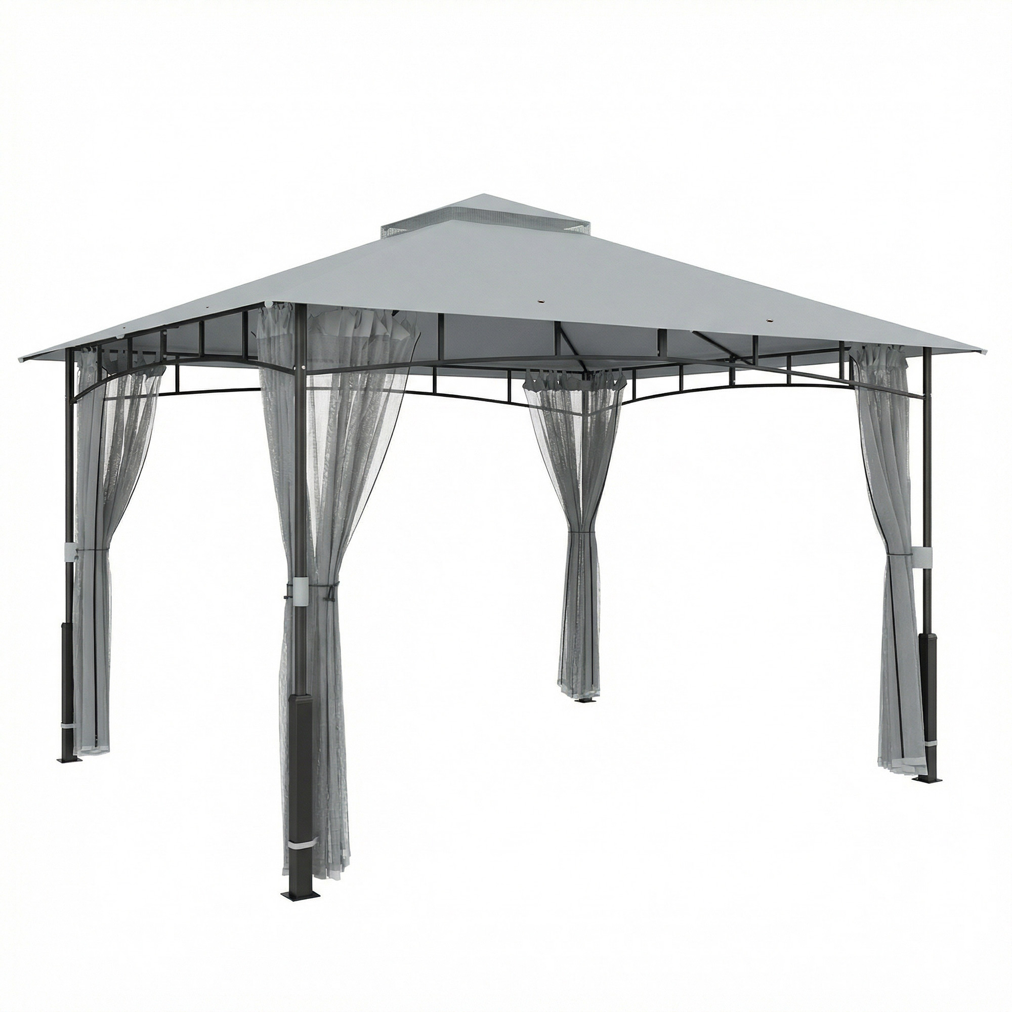 Outsunny Gartenpavillon 3x3,6 m, Gartenpavillon mit Doppeldach, Netzwände, UPF50+, Metallgestell, Außenzelt, Terrasse, Patio, Grau Aosom