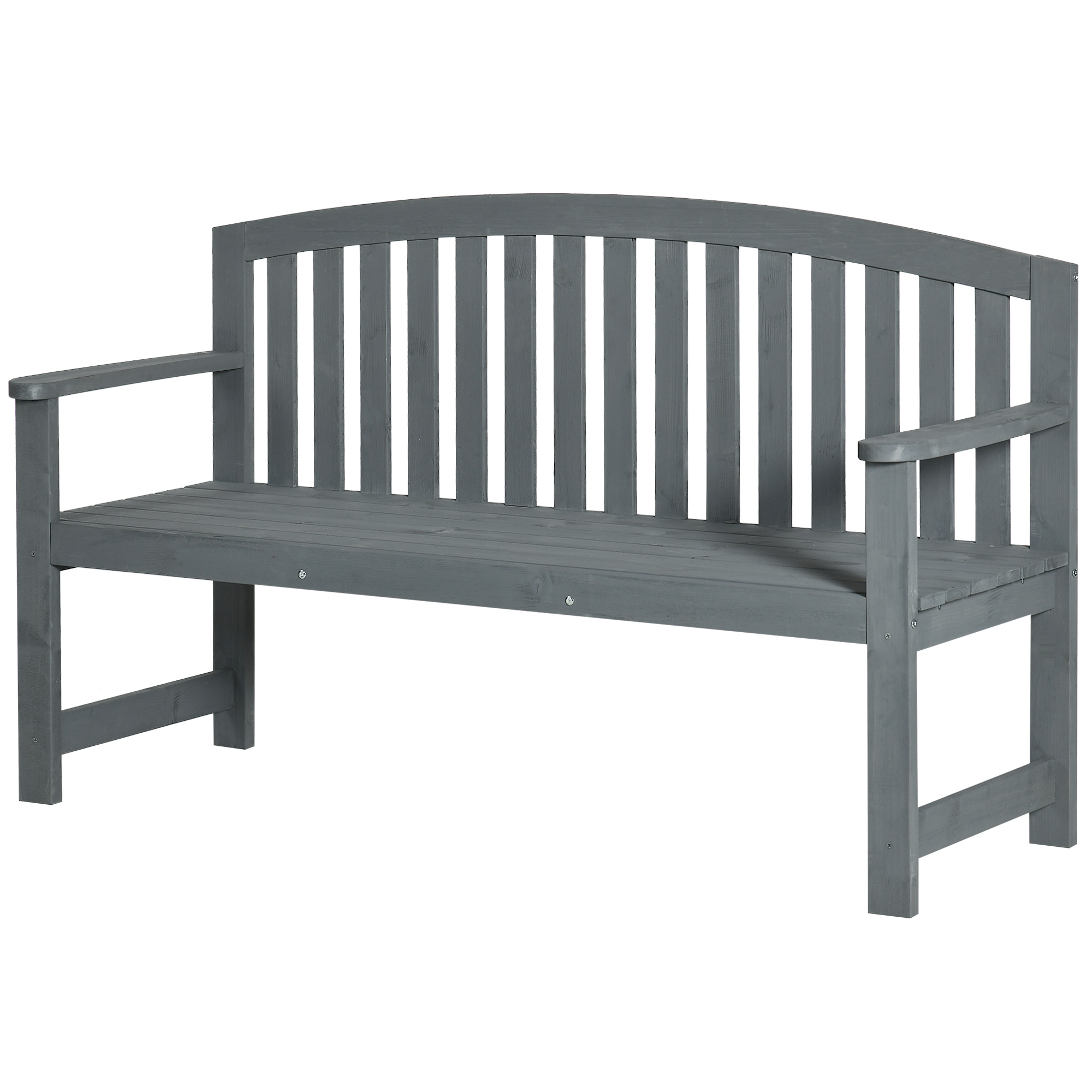 Outsunny Banc de jardin 2 places en bois, assise résistante aux intempéries, mobilier de jardin avec dossier, 240 kg supporté 143 x 51 x 85 cm, Gris