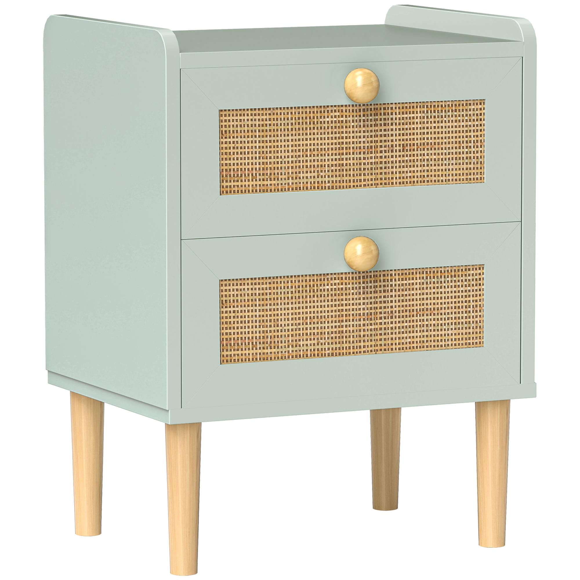 HOMCOM Nachttisch, Nachttisch mit 2 Schubladen im Rattan-Effekt und Holzrahmen, Boho-Stil, für Schlafzimmer, Wohnzimmer, 39,8 x 30 x 52,5 cm, olivgrün Aosom