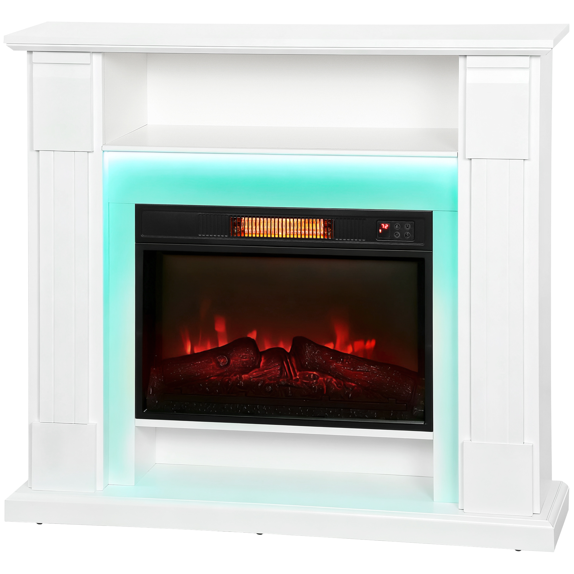 HOMCOM Cheminée Électrique 1800W Réglable avec Flamme 3D, Étagère, Minuterie et Télécommande, 105x27x97 cm, Blanc HOMCOM Cheminée Électrique 1800W Réglable avec Flamme 3D, Étagère, Minuterie et Télécommande, 105x27x97 cm, Blanc