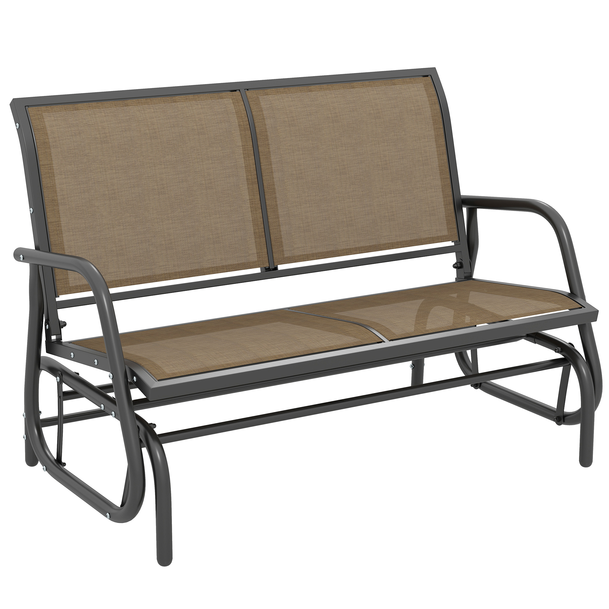 Outsunny Garten-Schaukelbank für 2 Personen, Metallgestell mit atmungsaktivem Netzstoff, für Balkon, Patio, Terrasse, 120x70x85 cm, Hellbraun Aosom