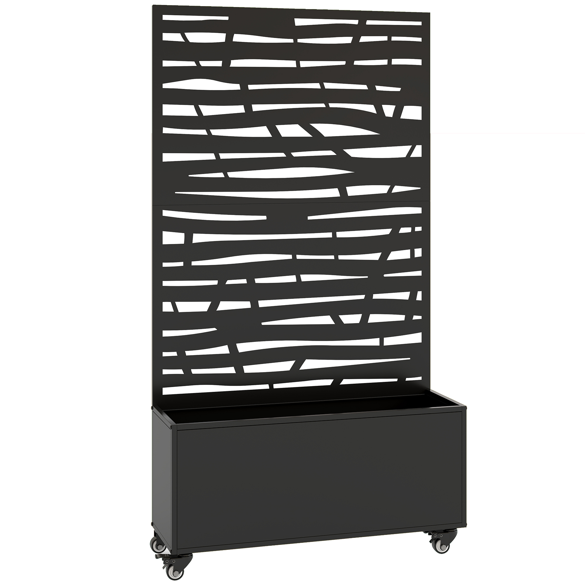 Outsunny Pflanzkasten mit Spalier, Metall-Blumenkasten, erhöhtes Beet mit Sichtschutz und Rollen, Spalier mit lamellenförmigen Aussparungen für Kletterpflanzen, Gemüse, Blumen, 90 x 30 x 160 cm, schwarz Aosom