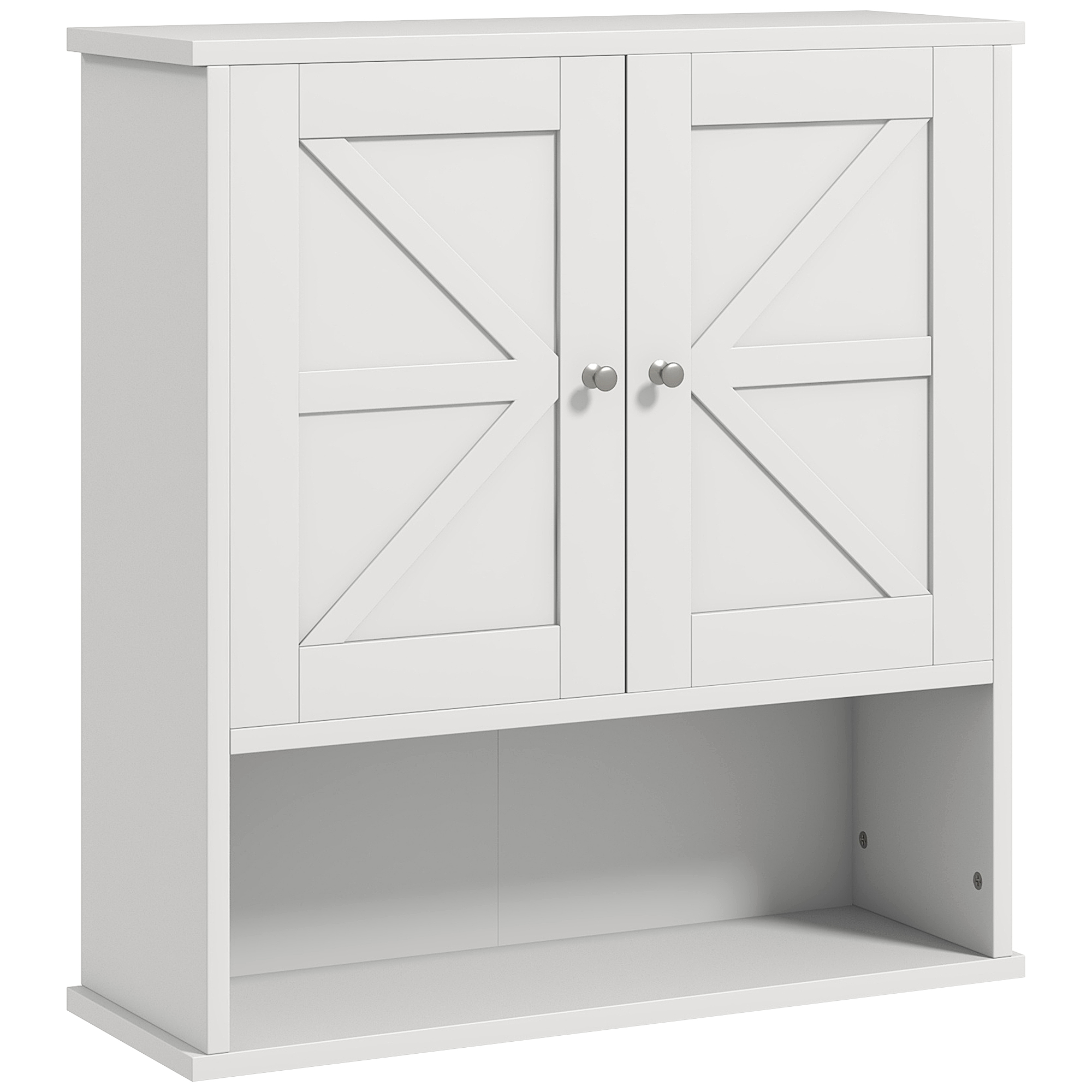 kleankin Wandschrank fürs Badezimmer, rustikaler Hängeschrank mit Fach, verstellbares Regal, 2 Türen, für Küche, Waschküche, über der Toilette, Weiß Aosom