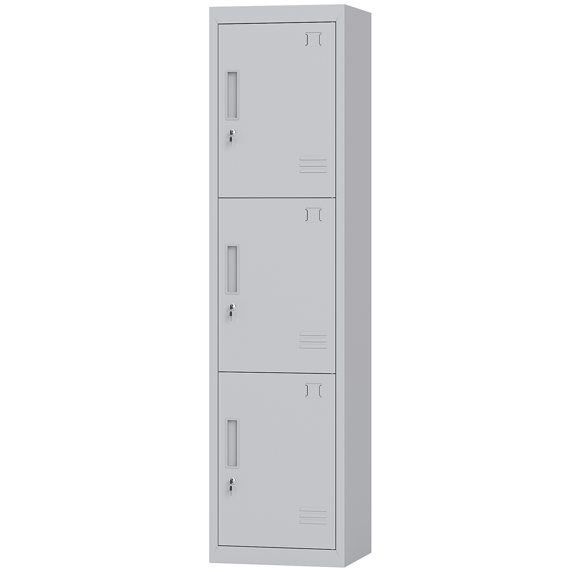 HOMCOM Armoire de bureau en acier à 3 portes indépendantes avec serrure et 2 clés, 45x38x180 cm, Gris Chiaro