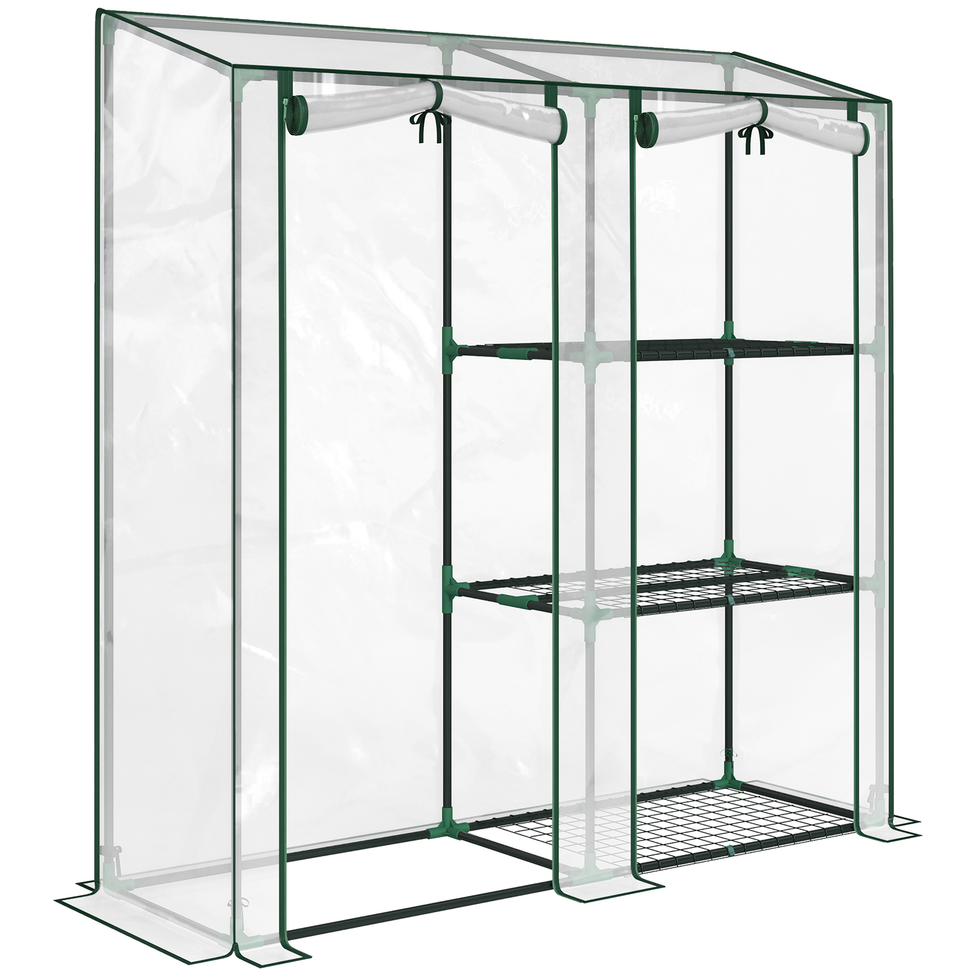 Outsunny Gewächshaus mit 3 Regaletagen, kleines Balkongewächshaus mit PVC-Plane und Stahlrahmen, 2 Aufrolltüren, für Gemüse, Pflanzen, Blumen, 143 x 45 x 151 cm, Transparent Aosom
