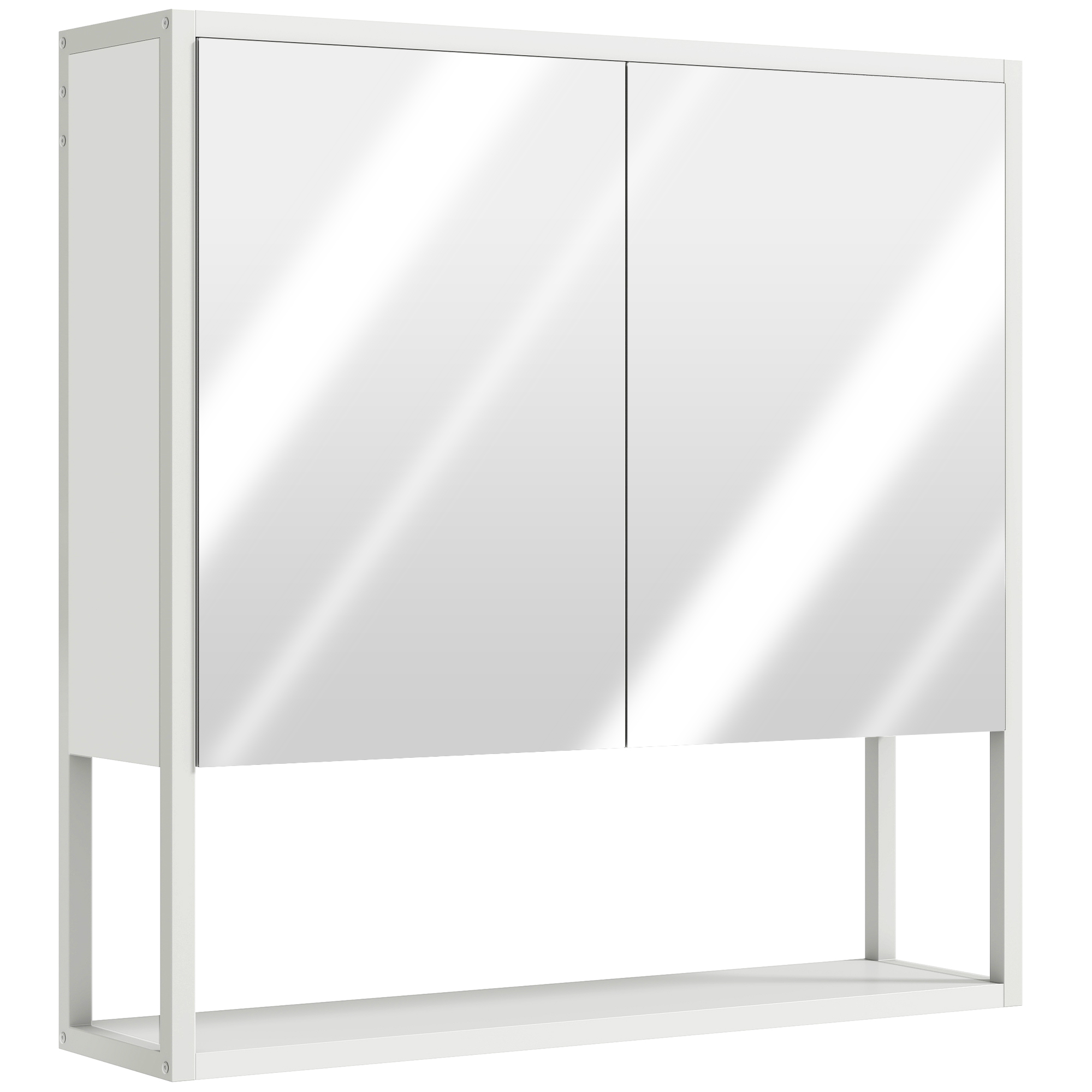 HOMCOM Wand-Badschrank mit Spiegel, 60 x 16 x 60 cm, Badmöbel, Spiegelschrank mit 2 Spiegeltüren, höhenverstellbares Fach und offenes Regal, weiß Aosom