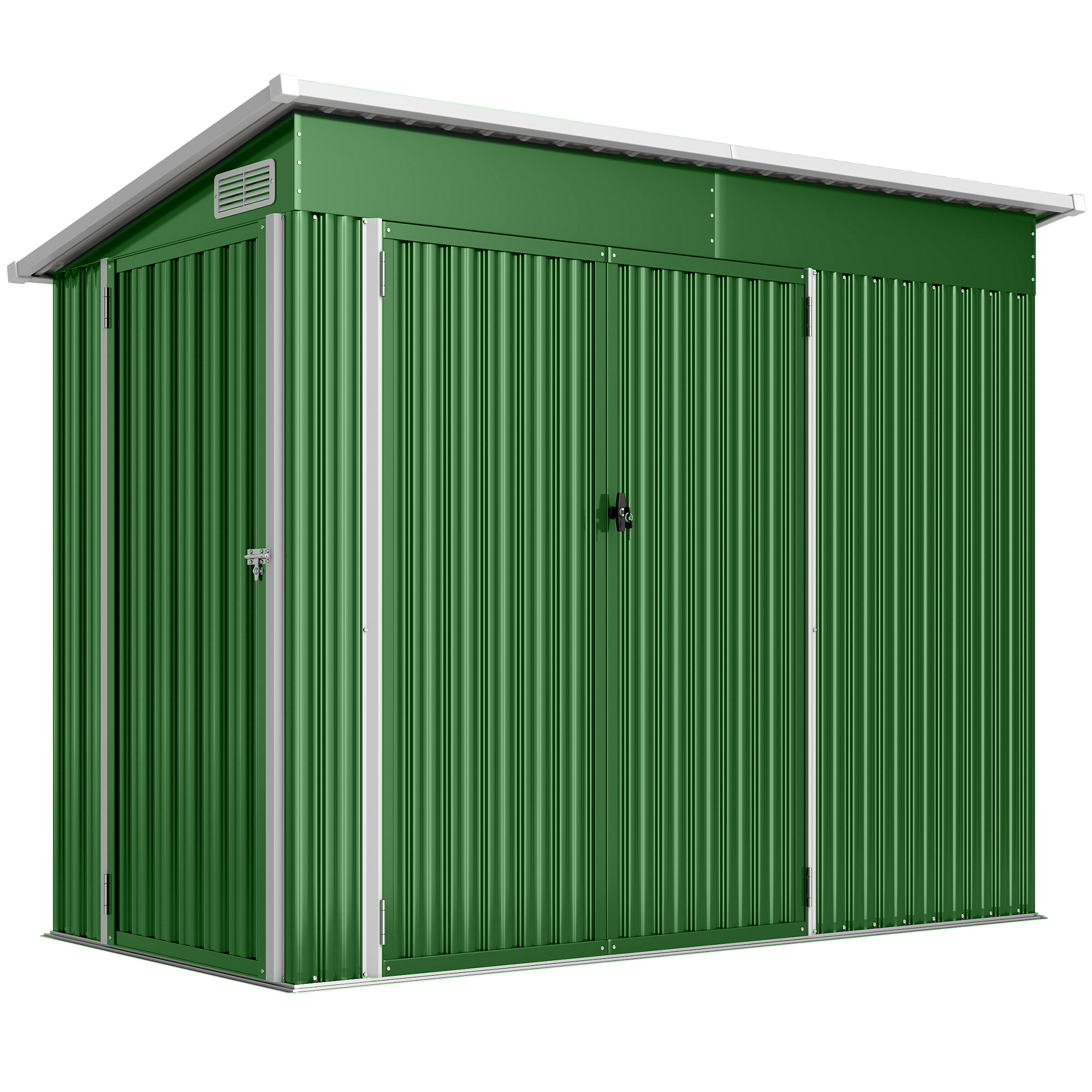 Outsunny Gartenschuppen 2,7 m², 234x132x185 cm, Metall-Gartenschuppen mit Dreifachtür, Schloss, geneigtem Dach und Belüftung zur Werkzeugaufbewahrung, Grün Aosom