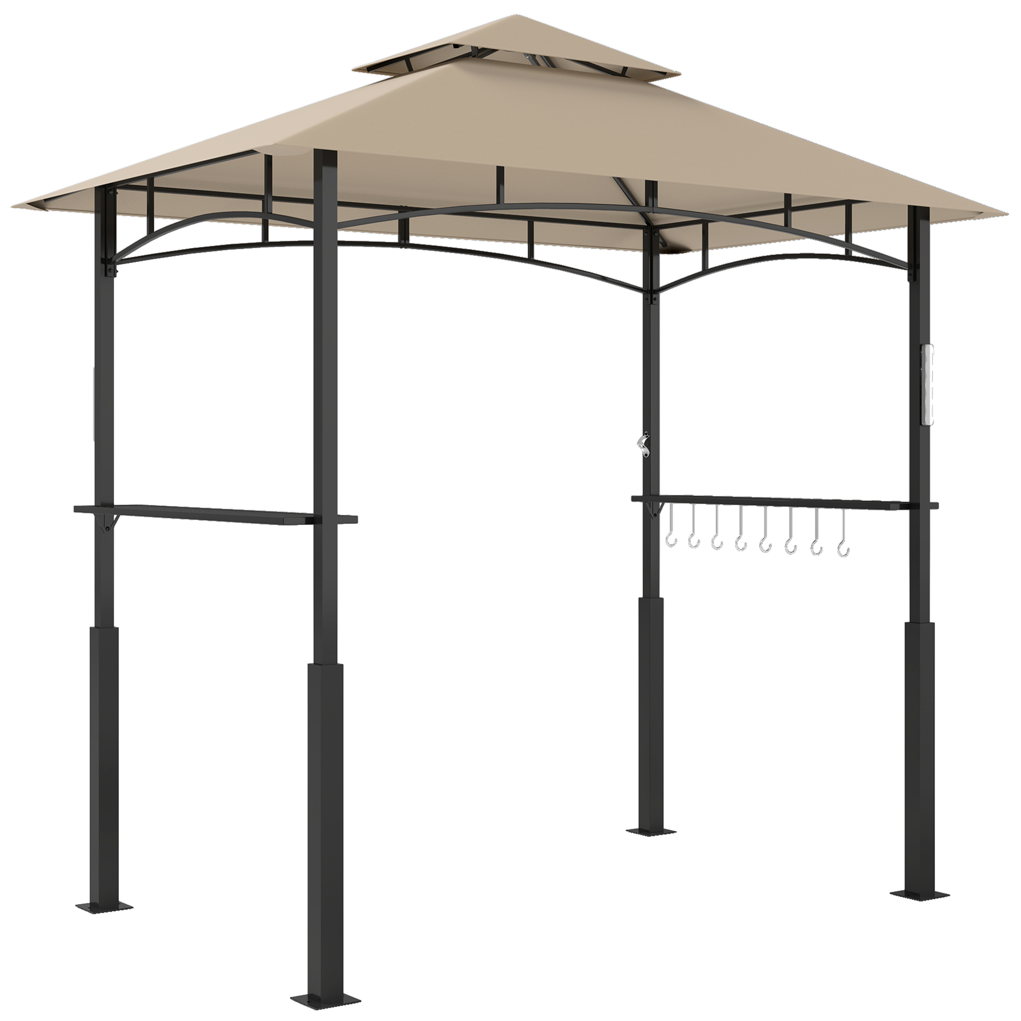 Outsunny Grill-Pavillon mit Doppelverdeck, Gartenüberdachung mit LED-Licht, Deckenhaken, 2 seitliche Ablagen, 240 x 150 x 250 cm, Kaki Aosom