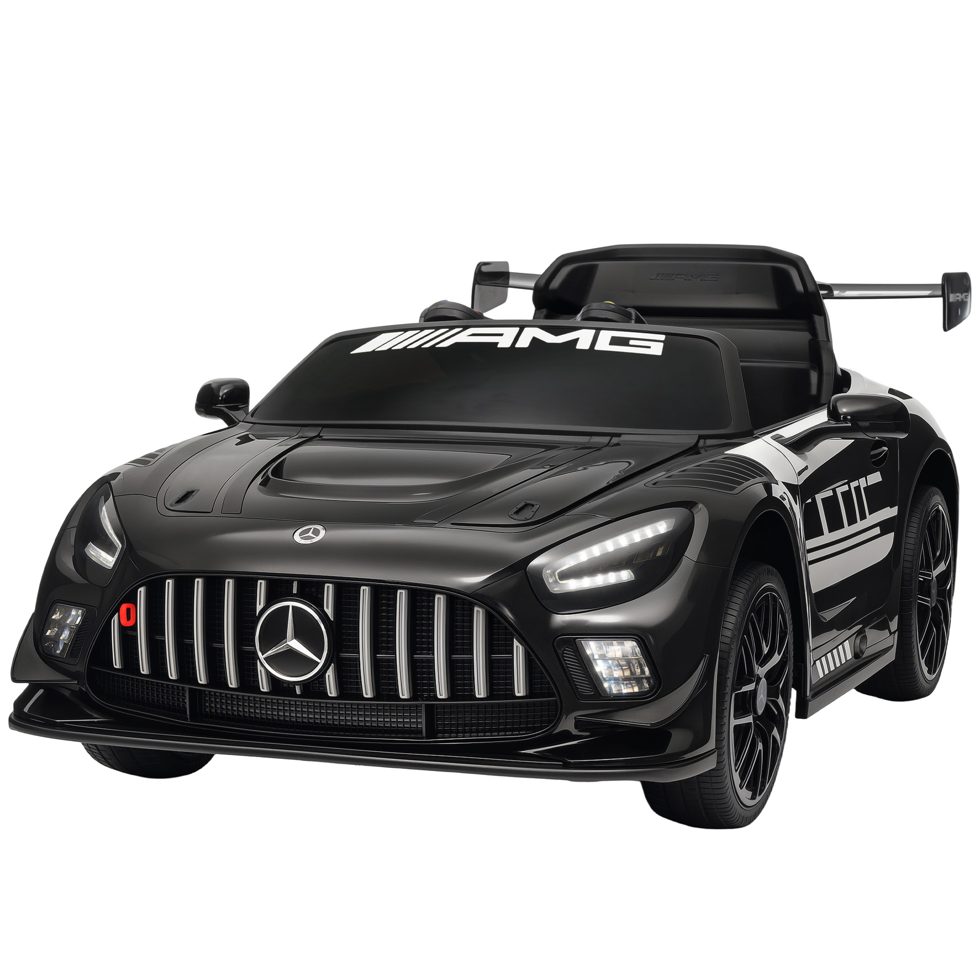 AIYAPLAY Voiture électrique Mercedes, voiture à monter pour enfants, batterie 12V, feux LED, fonction musique, klaxon, 3-8 ans, Noir