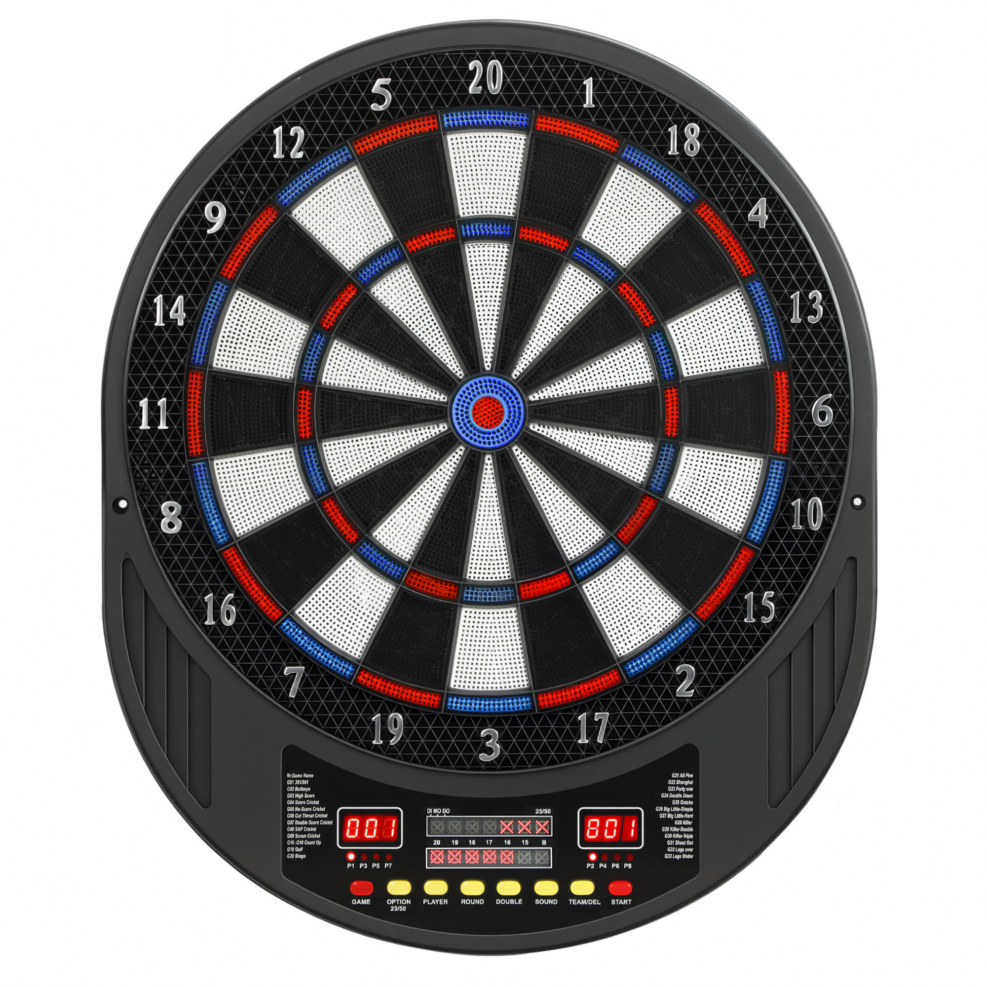 SPORTNOW Elektronische Dartscheibe mit Softspitzen, Doppel-LED-Display, 6 Darts, 24 Ersatzspitzen, 33 Spiele, 202 Varianten, für 8 Spieler Aosom