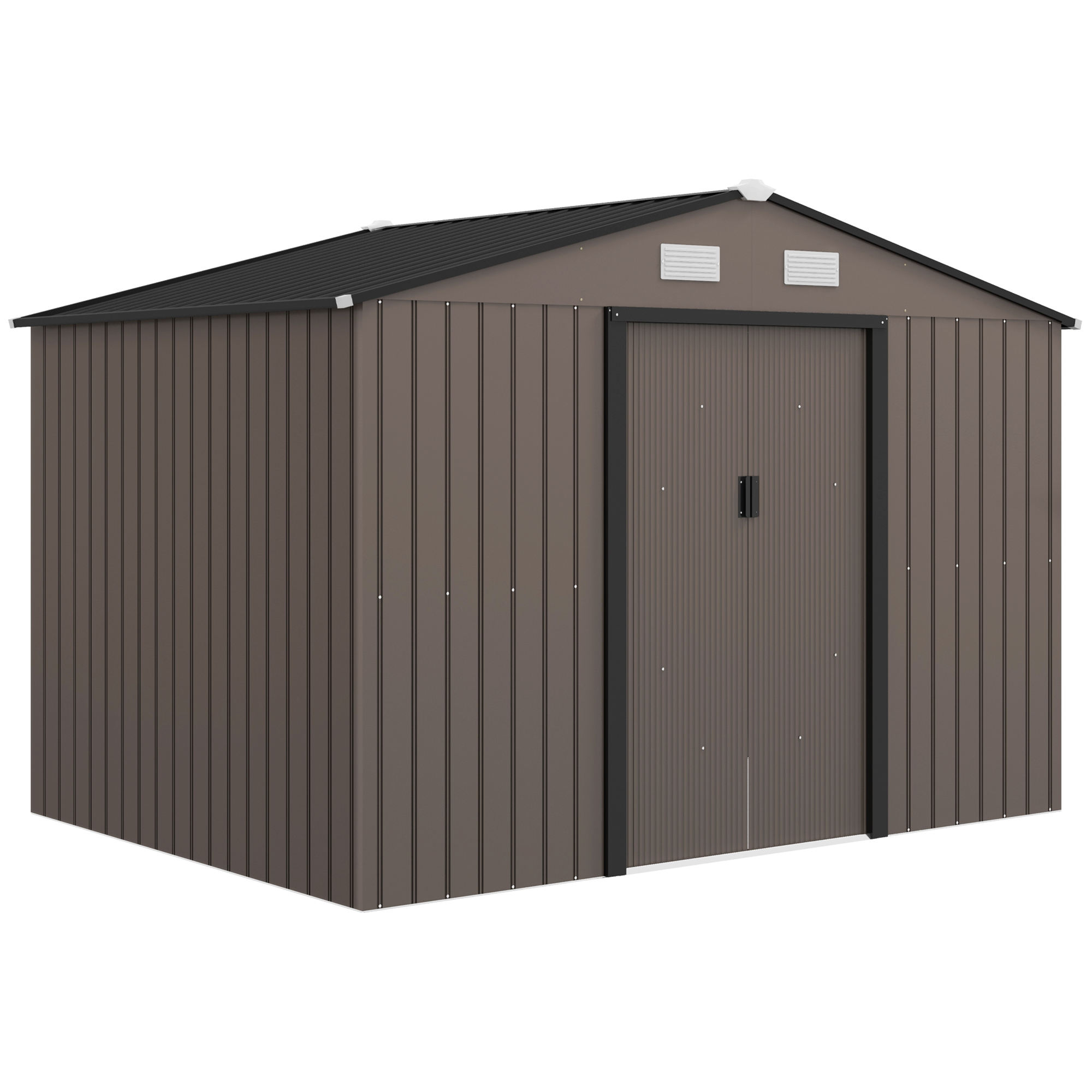 Outsunny Gartenhaus aus verzinktem Stahl XXL 5,4 m² mit Fundament-Kit 277 x 195 x 192 cm, Geräteschuppen zur Aufbewahrung mit abschließbaren Schiebetüren und 4 Belüftungen, braun Aosom