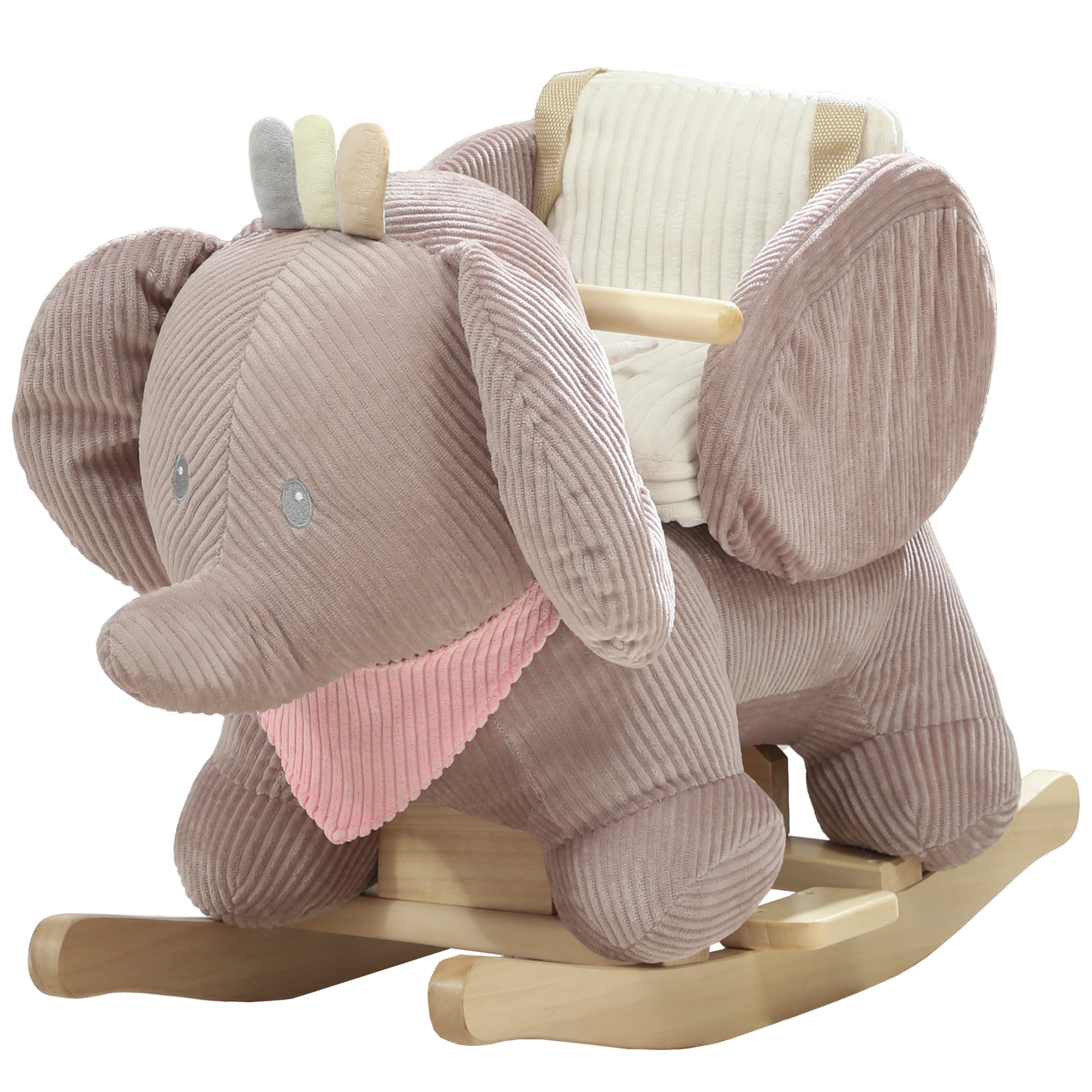 AIYAPLAY Cheval à bascule pour bébés avec son d'éléphant et ceinture de sécurité 3 points Base en bois marron