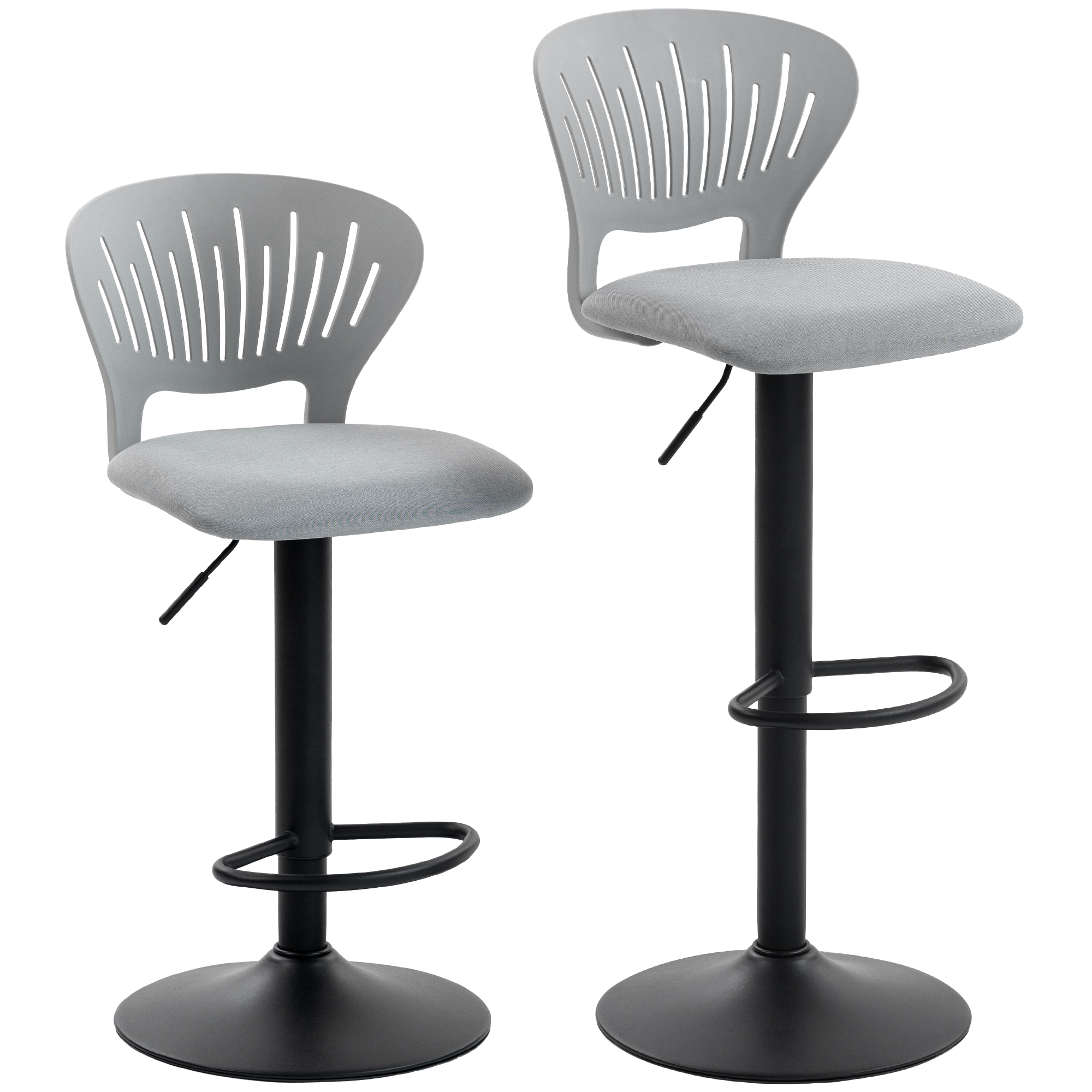 HOMCOM 2er-Set Barhocker, 360° drehbar, höhenverstellbar 84-105 cm, offene Rückenlehne, Fußstütze, für Esszimmer, Tresen, Grau Aosom