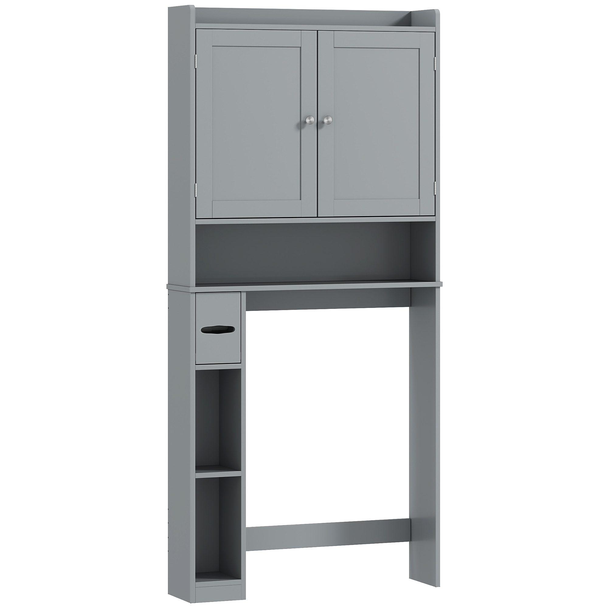 HOMCOM Aufsatzmöbel für WC oder Waschmaschine, Schrank über der Toilette mit 2 Türen, 3 offenen Fächern, verstellbarer Ablage, Toilettenpapierhalter, 80 x 19,5 x 170 cm, grau Aosom