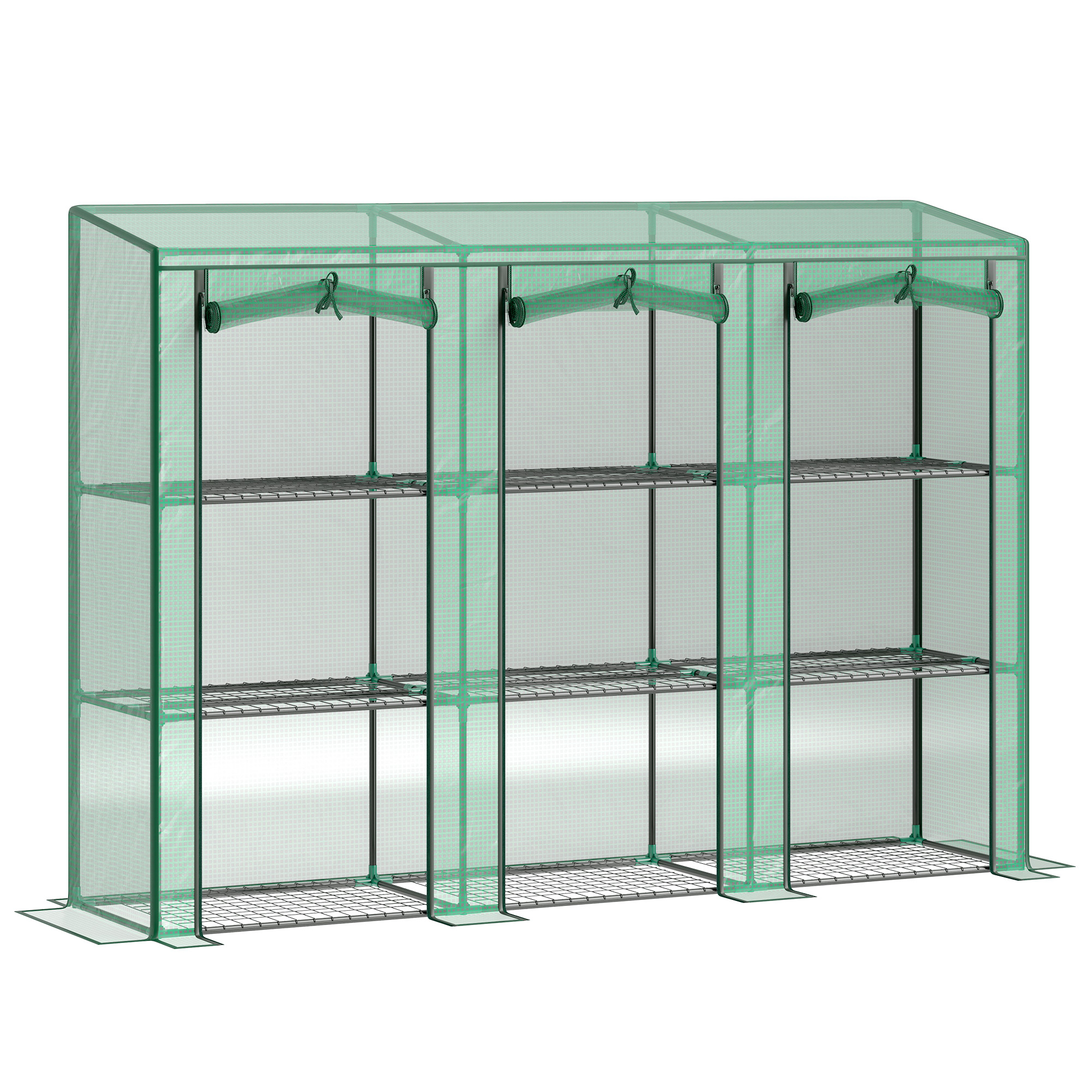 Outsunny Serre de jardin extérieure 3 niveaux avec porte roulante zippée 9 étagères Housse PE 215x46x151cm Vert
