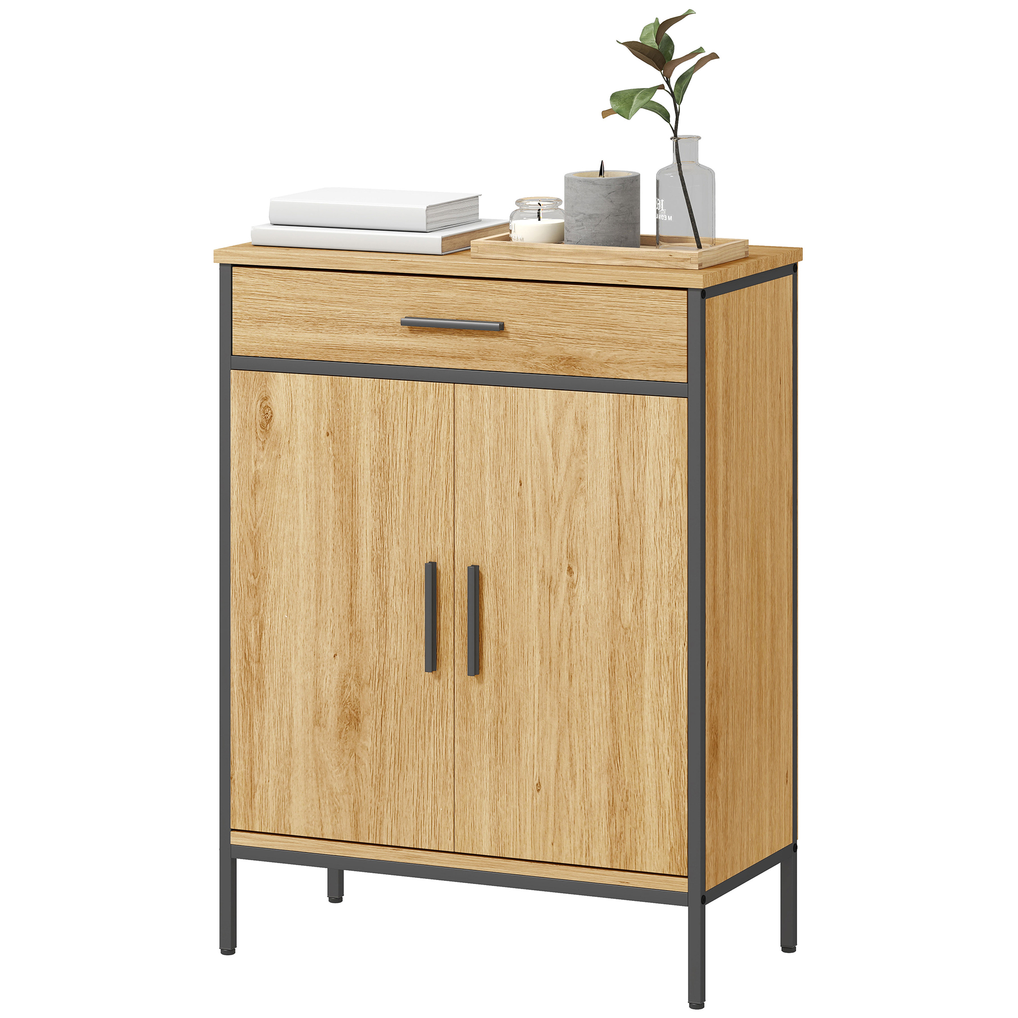 HOMCOM Armoire de salle de bain, étagères à deux niveaux, grand tiroir, style industriel, effet chêne