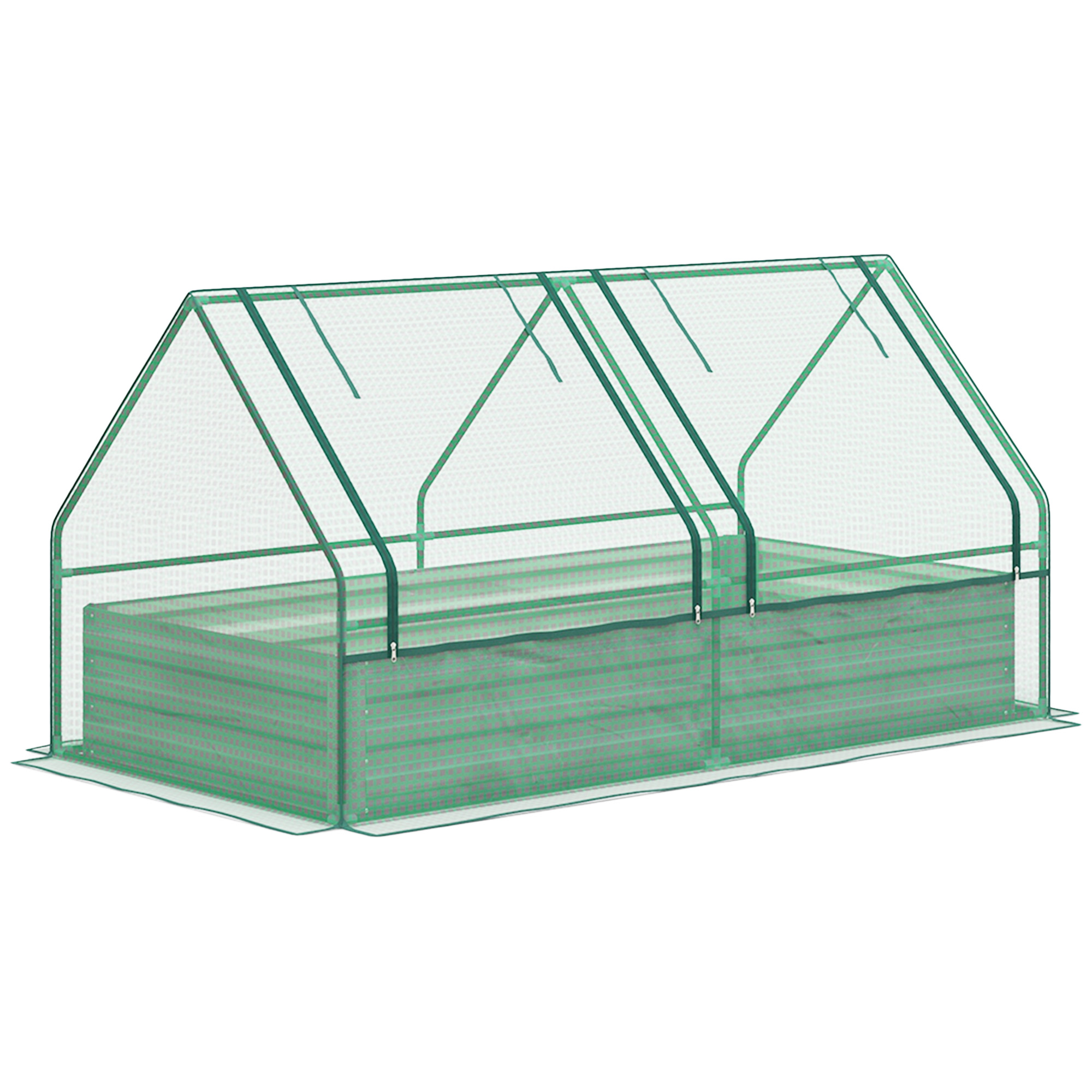 Outsunny Großes Außen-Hochbeet mit Mini-Gewächshaus, Stadtgarten aus verzinktem Stahl mit offenem Boden, wetterbeständig, für Patio, Terrasse, Balkon, 185x95x92 cm, Grau und Grün Aosom
