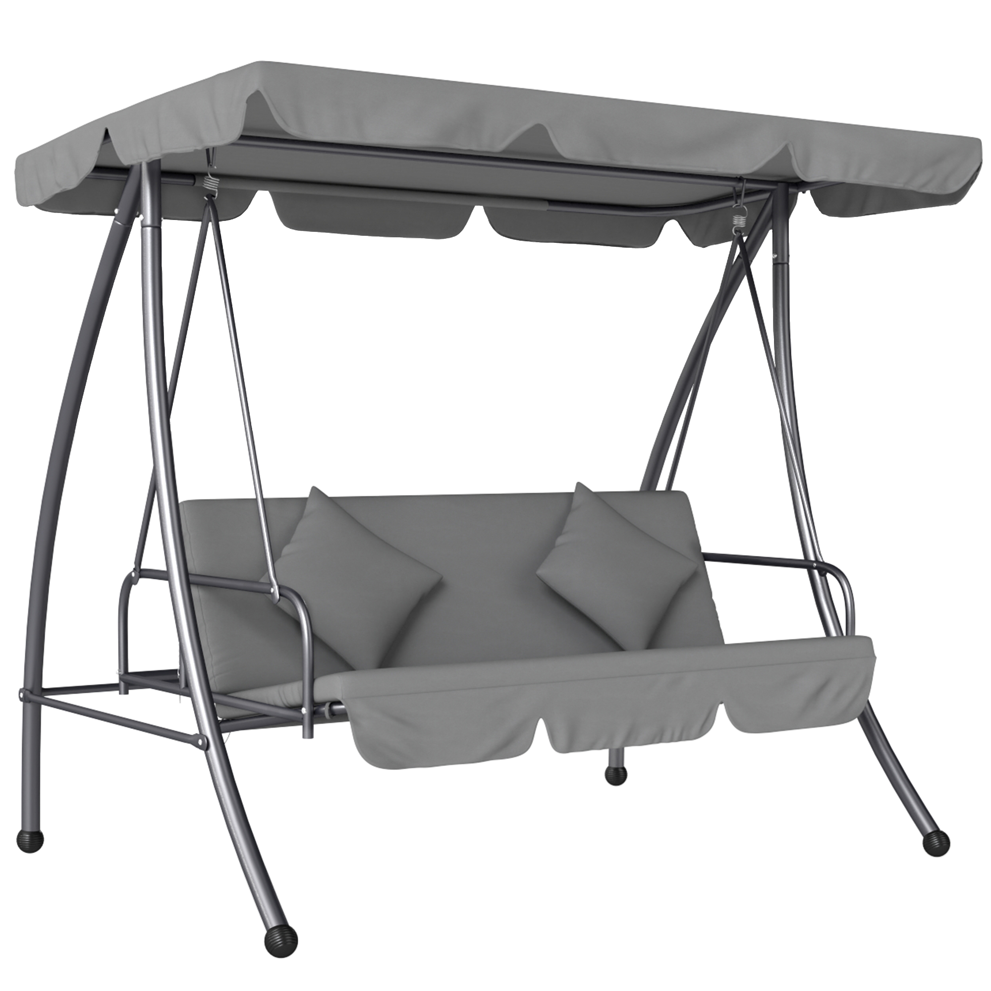 Outsunny Gartenschaukel umwandelbar 3‑Sitzer Hoher Komfort Neigbares Dach Matratze inklusive 2L x 1,25l x 1,7H m Metall Polyester Schwarz Hellgrau Aosom