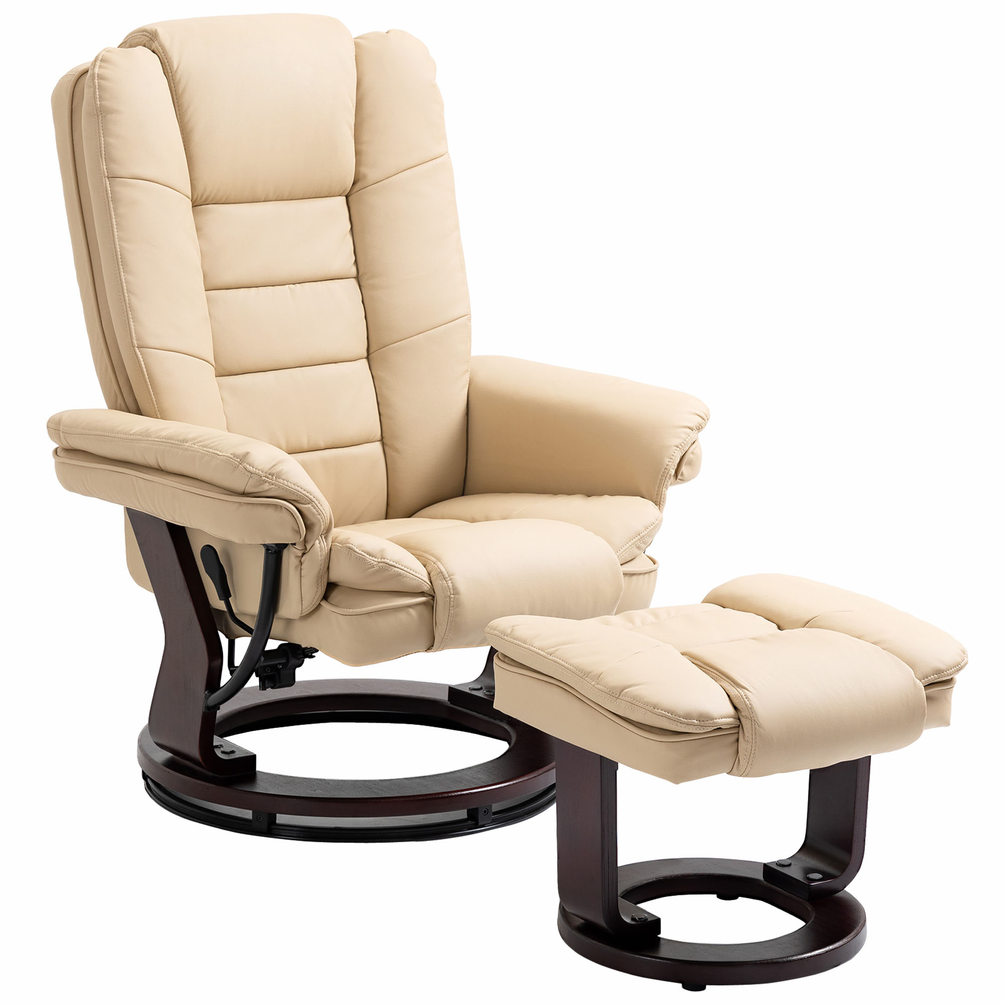 HOMCOM Relaxsessel mit Fußhocker, Rückenlehne bis 135° verstellbar, 360° drehbarer Sitz, gepolsterter Komfortsitz, PU-Bezug, für Wohnzimmer, Schlafzimmer, Büro, beige Aosom