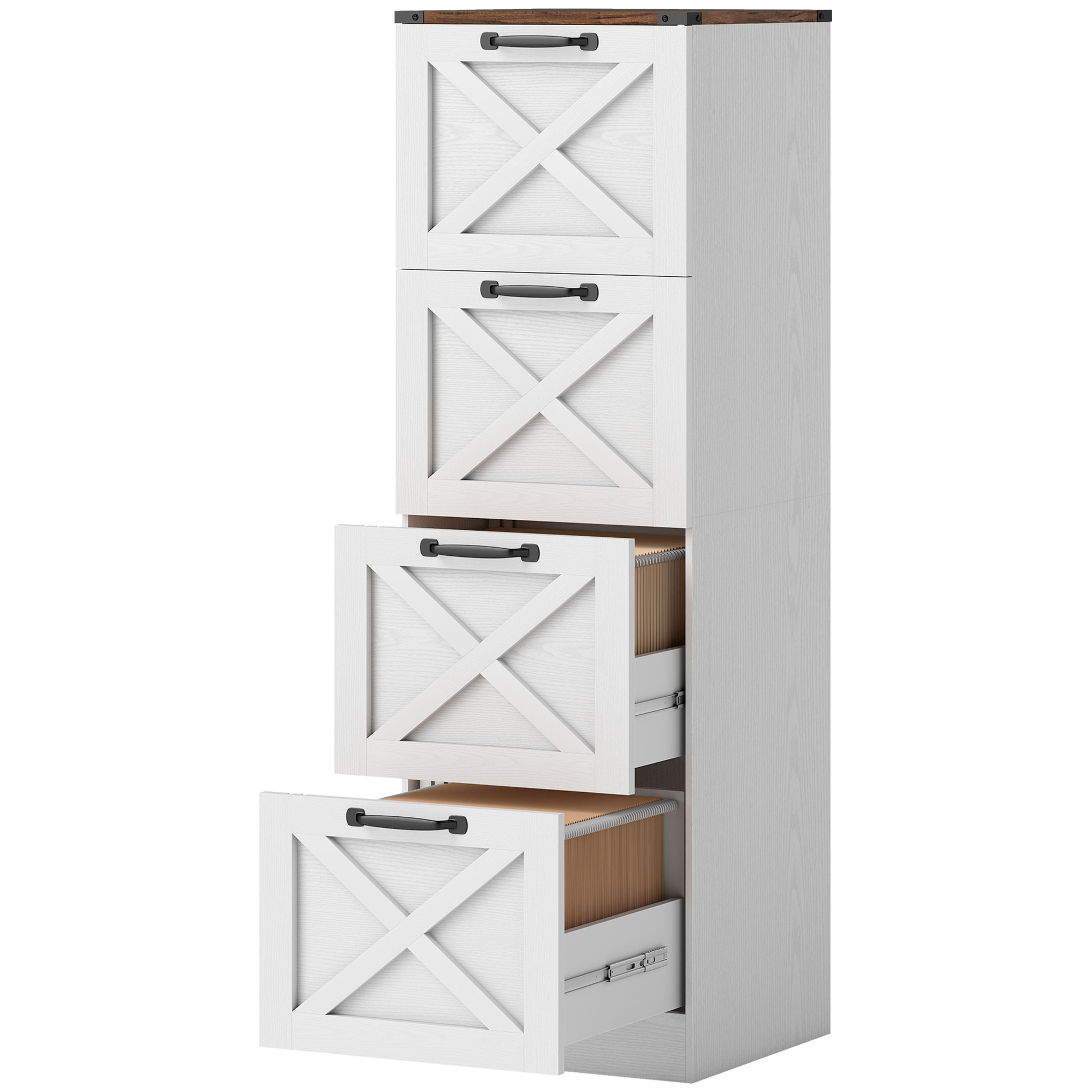 HOMCOM Caisson de Bureau 4 Tiroirs Support Imprimante avec Rail Suspendu pour A4 et Lettre 40x40x131 cm Blanc
