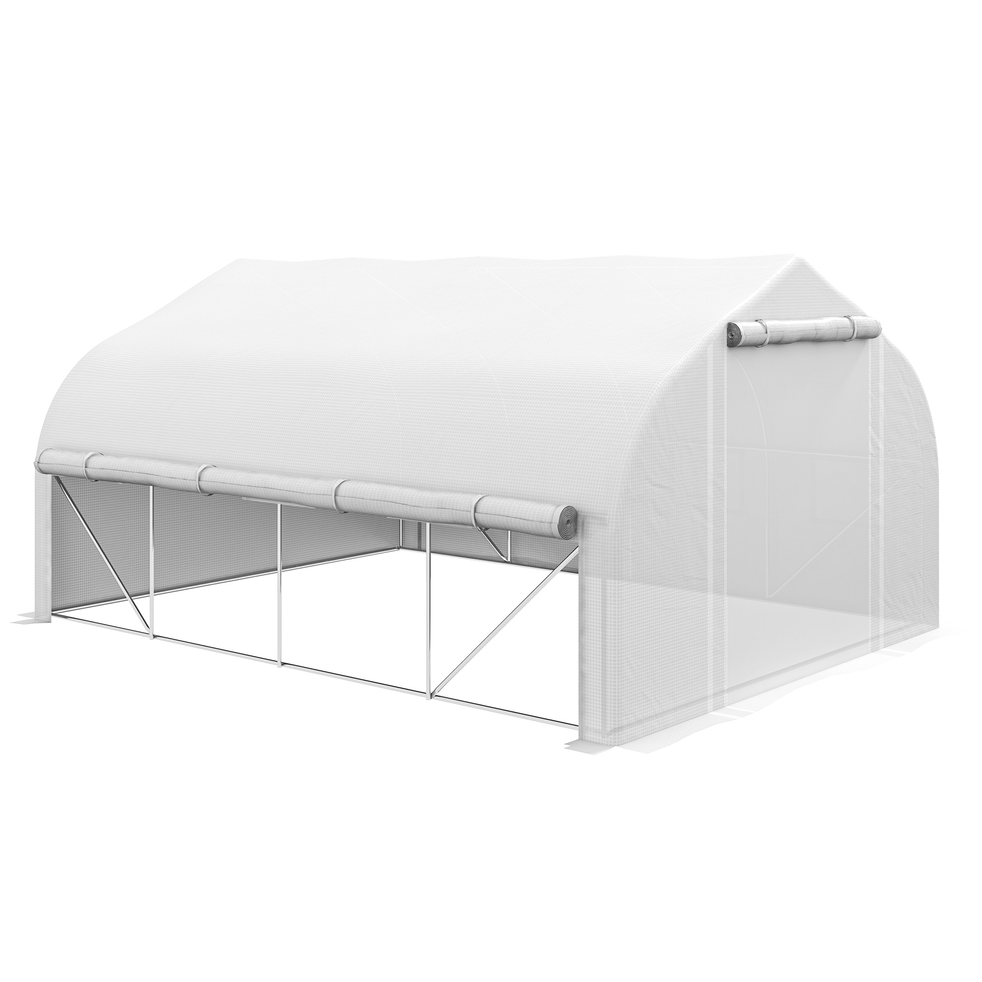 Outsunny Tunnel-Gewächshaus 12m², Tunnelgewächshaus 395x300x200cm mit Tür und 8 Fenstern mit Moskitonetz, für Außen, ganzjährig, Gemüse, Obst, PE-Plane hohe Dichte 140g/m² blanc Aosom