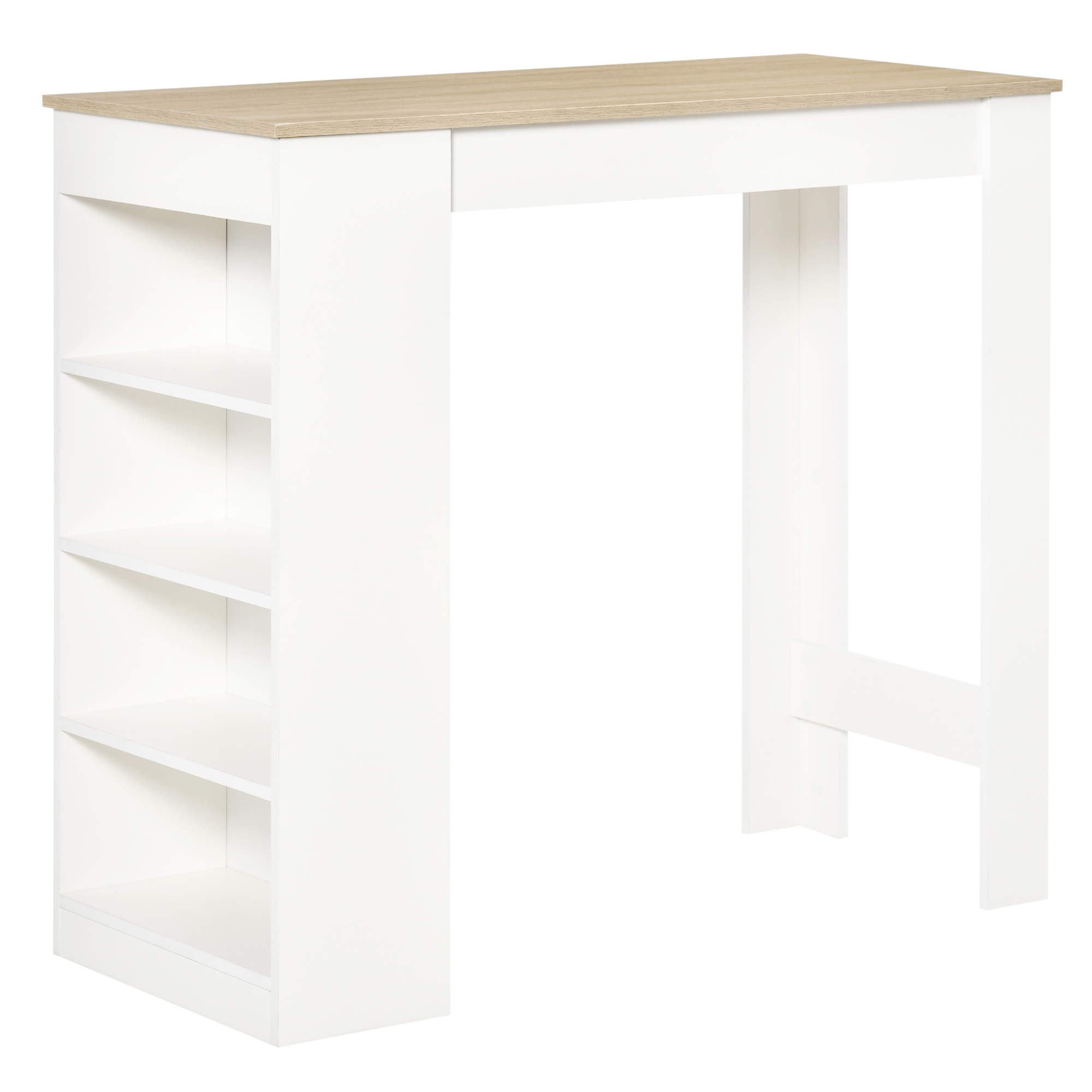 HOMCOM Bartisch für 2 Personen, Hochtisch mit 4 offenen Regalen, für kleine Räume, Küche, Wohnzimmer, 115 x 50 x 102,7 cm, moderner Stil, Weiß und Naturholz Aosom