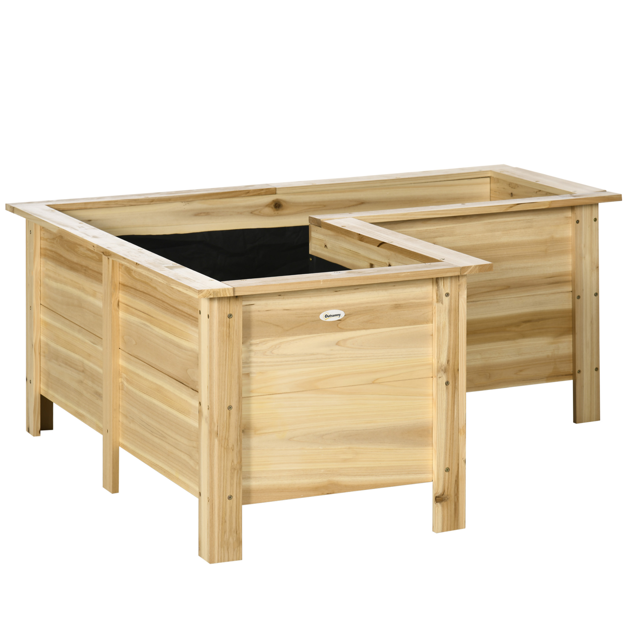 Outsunny Erhöhtes Holz-Pflanzkasten, Außenkübel in L-Form mit Vliesstoff, Urbaner Gemüsegarten für Pflanzenanbau, Blumen auf Terrasse, Garten, 120x120x50 cm, Natural Aosom