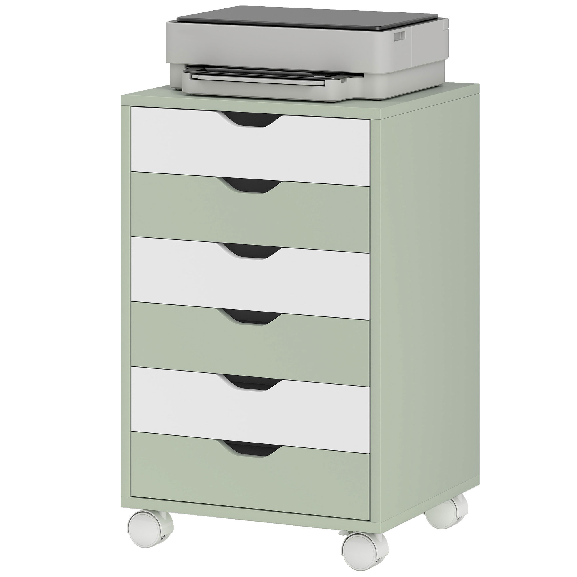 HOMCOM Caisson de Bureau Archivage Mobile avec 6 Tiroirs Roulettes Guides Coulissants Silencieux pour Bureau Maison Vert