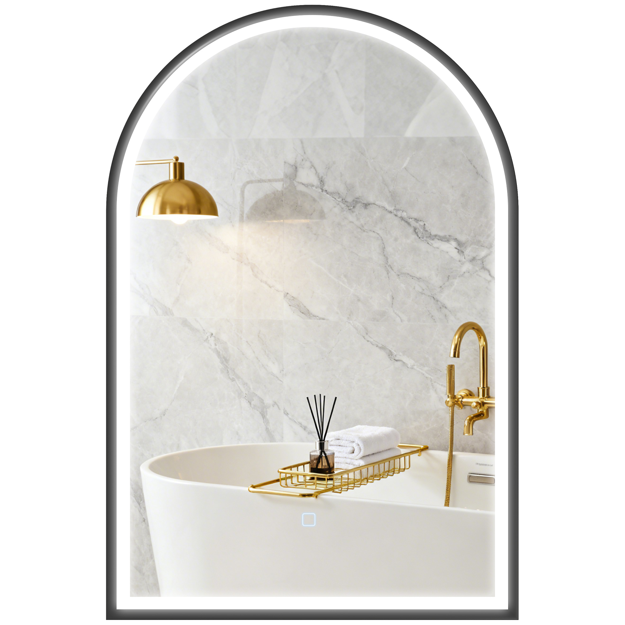 HOMCOM Miroir de Salle de Bain LED 60x90 cm Miroir Mural Arqué 3 Températures de Couleur Luminosité Réglable Fonction Anti-buée Noir