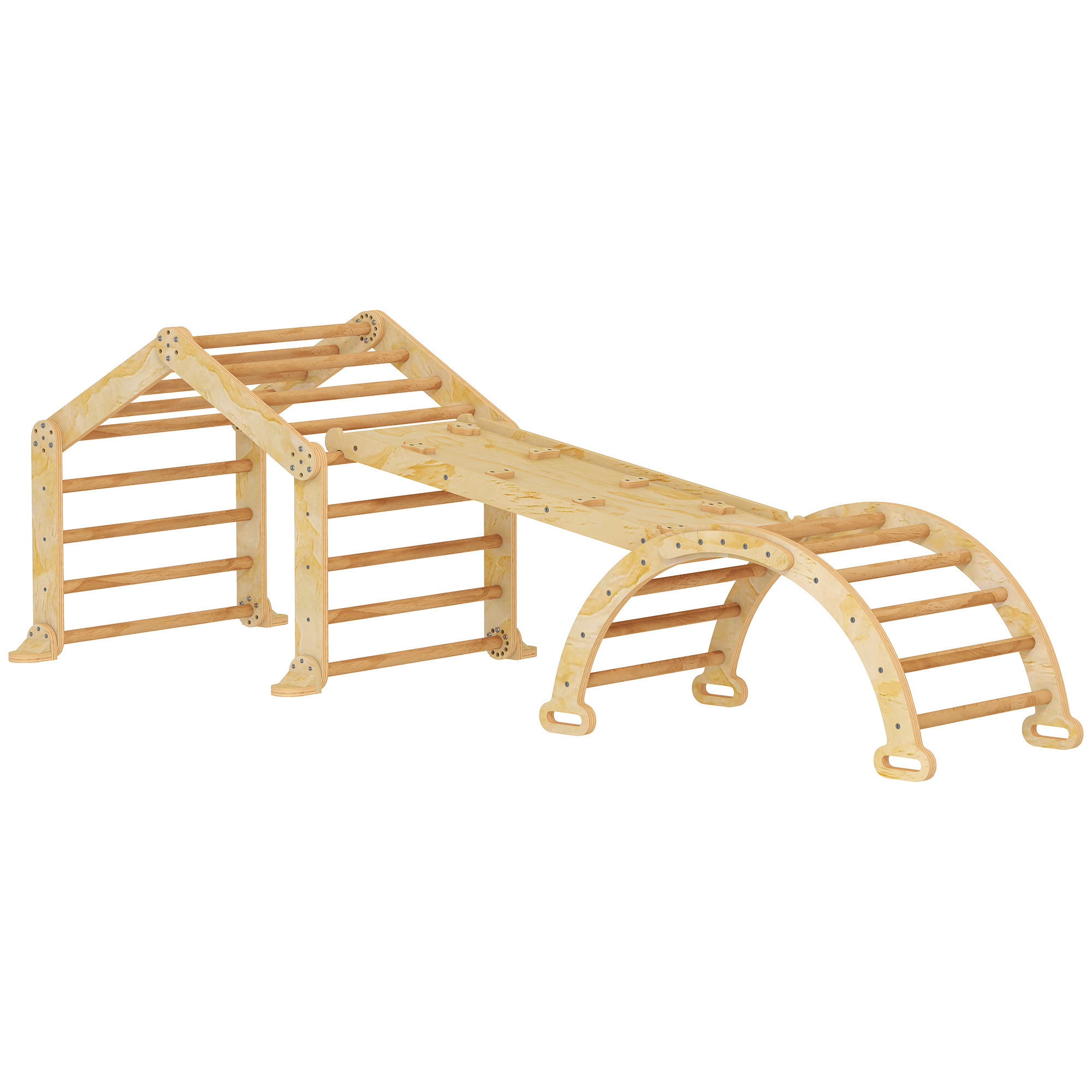AIYAPLAY Structure d'escalade intérieure 9-en-1, rampe, toboggan, échelle, tableau à écrire, pour tout-petits, bois