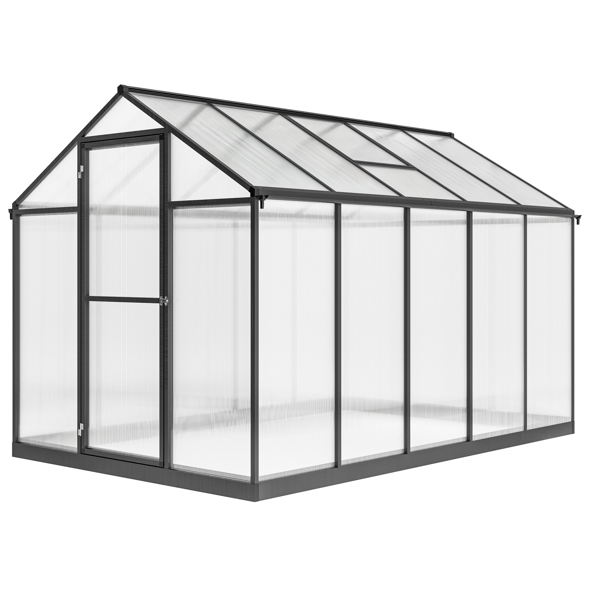 Outsunny Aluminium-Polycarbonat-Gewächshaus, Gewächshaus mit einstellbaren Dachfenstern, einflügeliger Tür, wetterfester Außenschutz für Pflanzen & Blumen, 303x183x195 cm, transparent Aosom