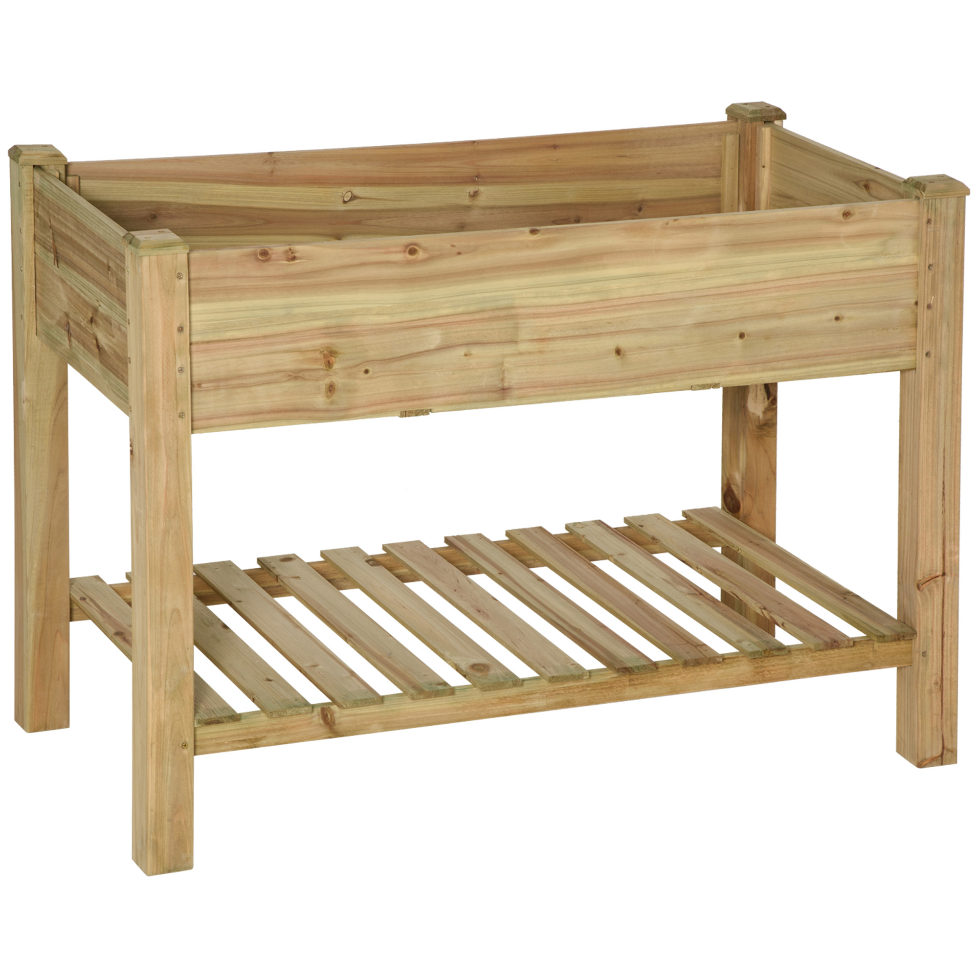 Outsunny Hochbeet mit Ablage aus Holz, aufgeständertes Pflanzbeet auf Beinen, Ablauflöcher, für Pflanzen, Blumen, Gemüse, 113 x 56 x 84 cm, grün Aosom