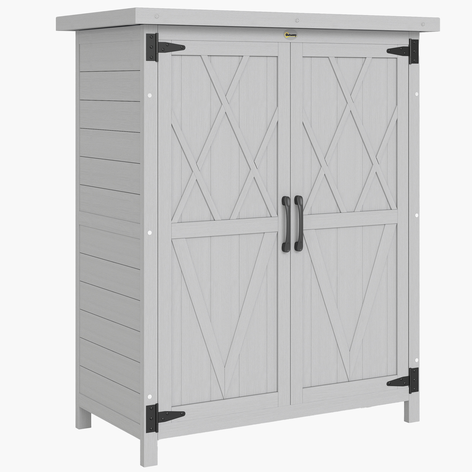 Outsunny Gartenschrank für Werkzeuge 75L x 40l x 90H cm 3 Regale 2 Türen wasserdichtes Asphalt-Dach graues Tannenholz Aosom
