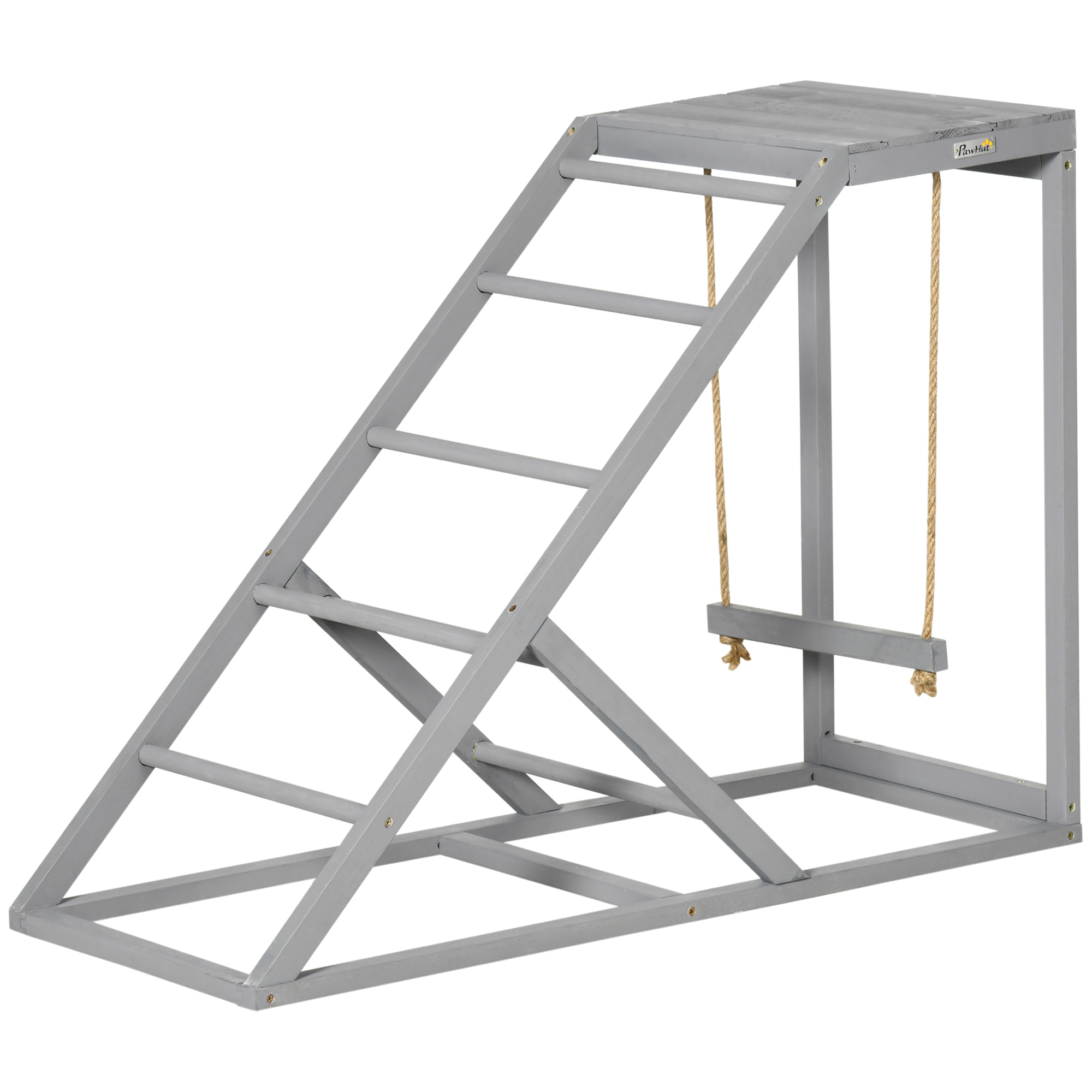 PawHut Sitzstange aus Holz für Hühner, Holz-Spielplatz mit Schaukel, Leiter, Plattform, natürlicher Bereich für Hühner, 96 x 40 x 71 cm, grau Aosom