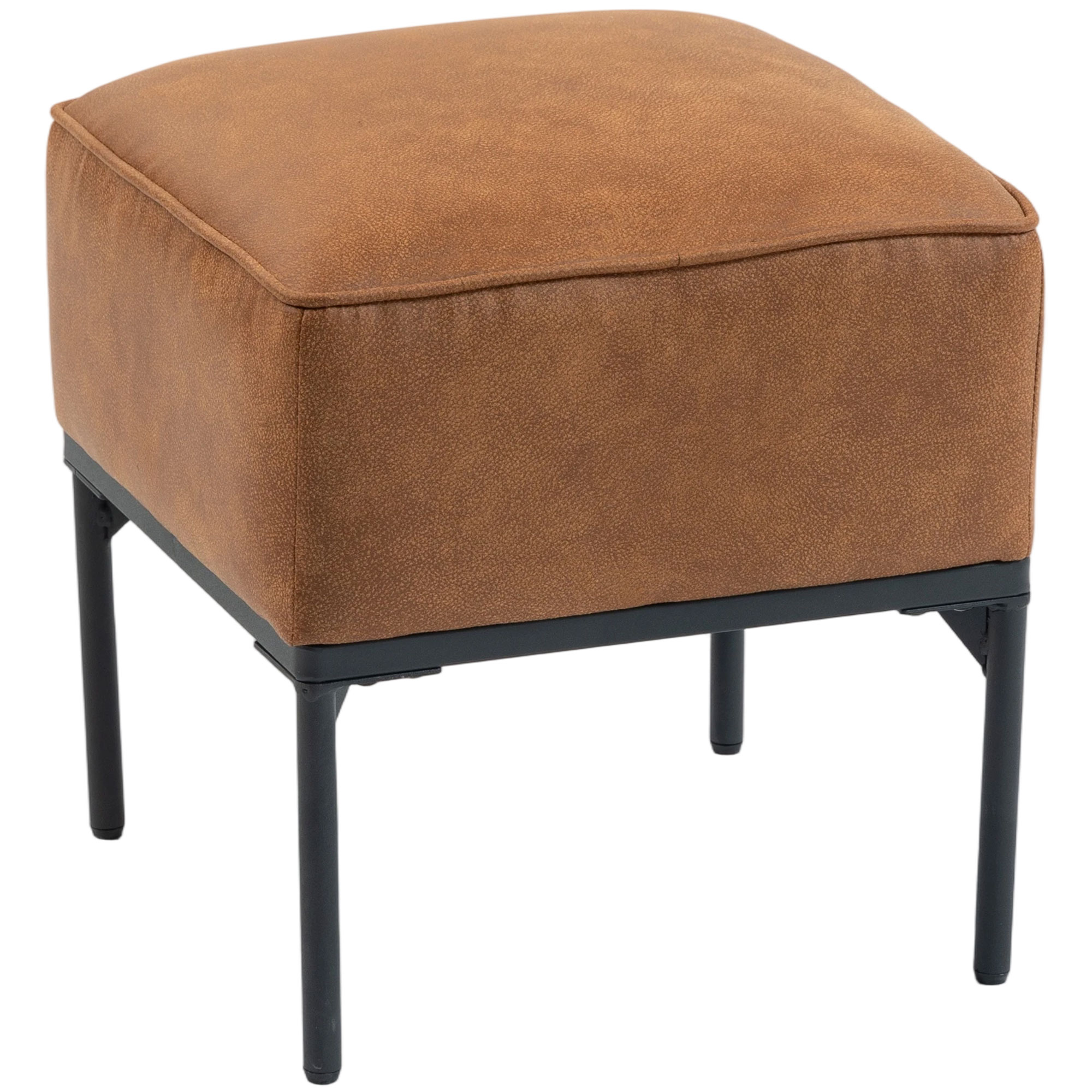 HOMCOM Fußhocker Wohnzimmer, niedriger gepolsterter Hocker mit PU-Bezug und Stahlbeinen, dick gepolstert, moderner Stil, Ottomane für Schlafzimmer, Sofa, Marrón Aosom