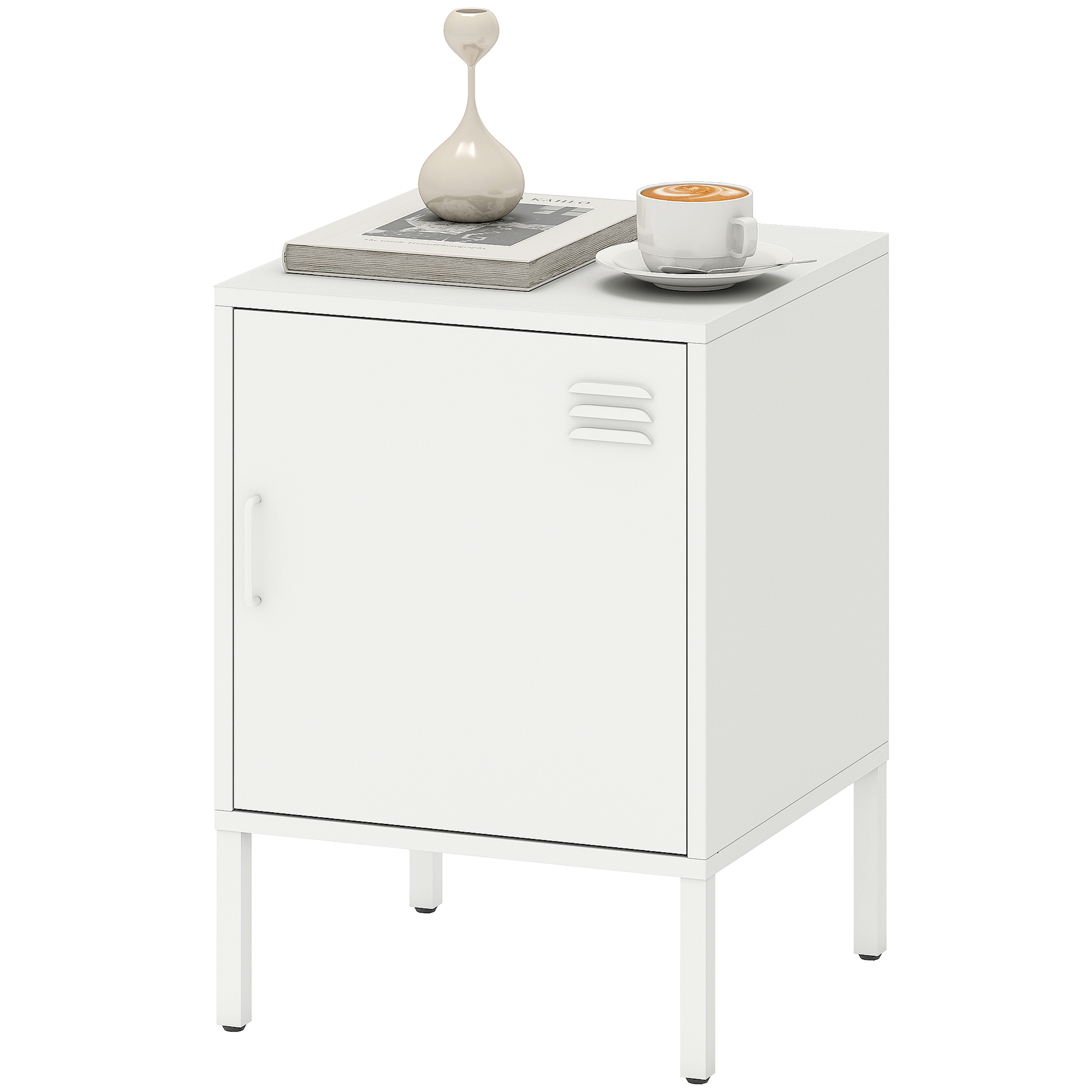 HOMCOM Table de chevet en acier, table d'appoint polyvalente, étagère réglable, pour chambre, salon, blanc