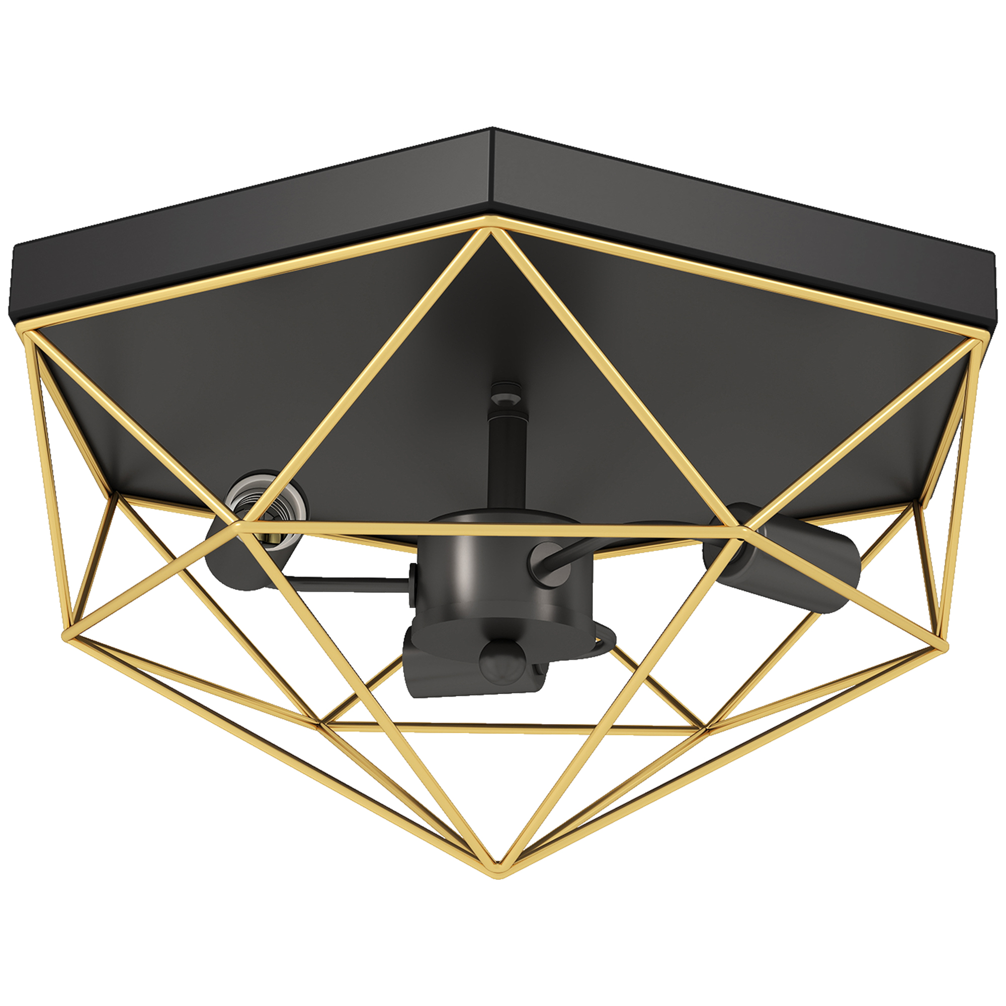 HOMCOM Lampe de Plafond Style Industriel Géométrique avec 3 Douilles E27 pour Ampoules LED, Noir et Or