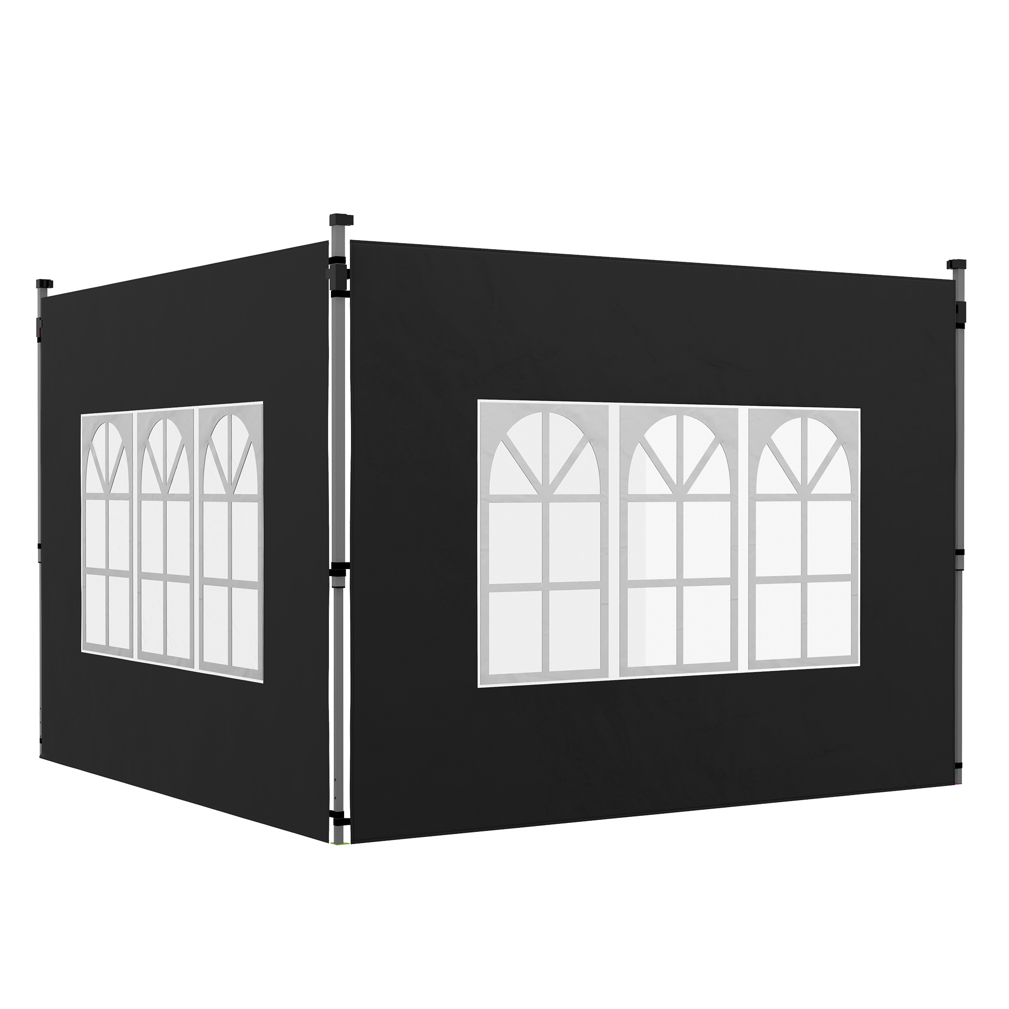 Outsunny 2er-Set Seitenwände für 3 x 3 m Pavillon, mit Fenster, Oxford-Gewebe, 295 x 195 cm, schwarz Aosom