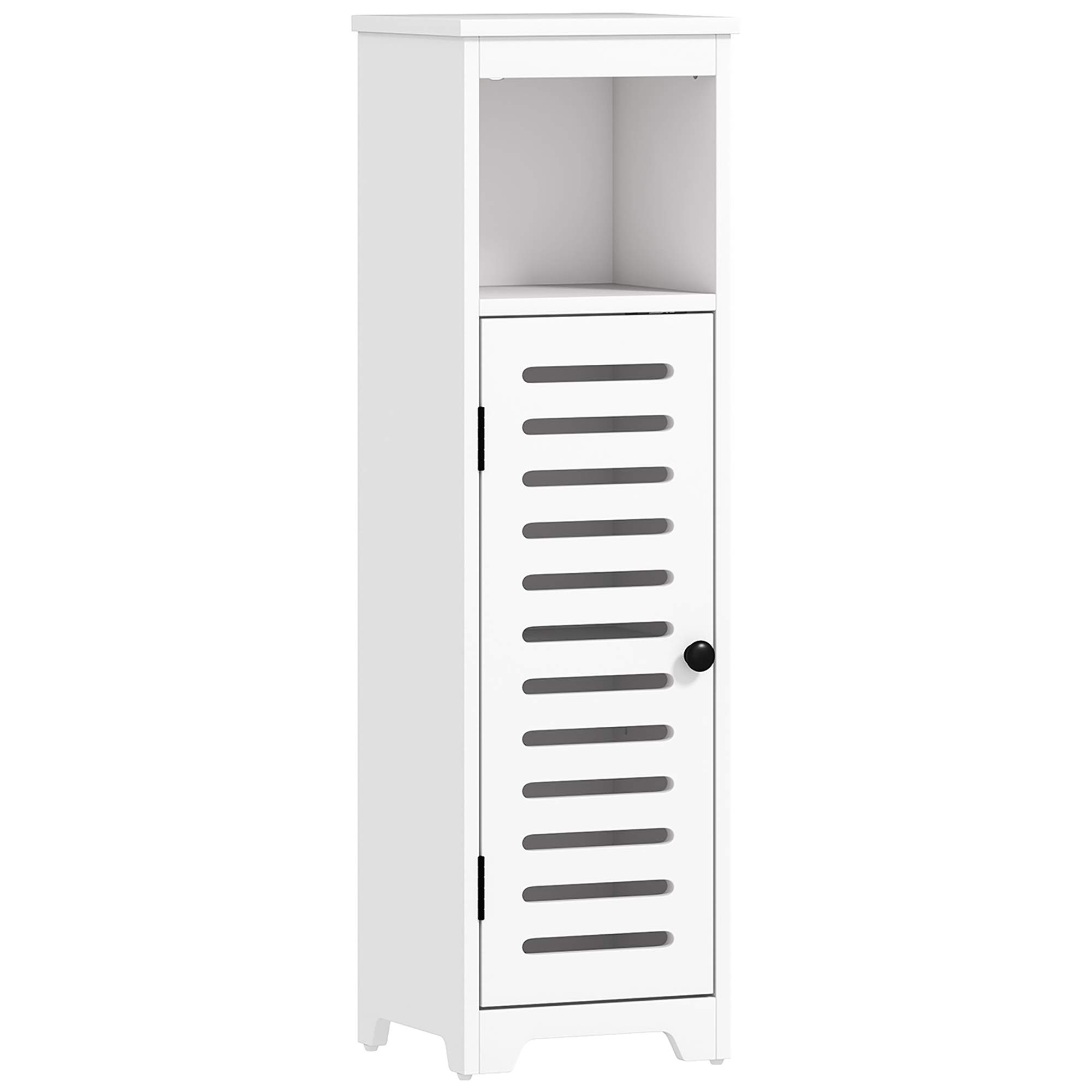 HOMCOM Badezimmerschrank, 4-stufiger Schrank mit Lamellentür, offenes Fach, 22x20x75cm, weiß